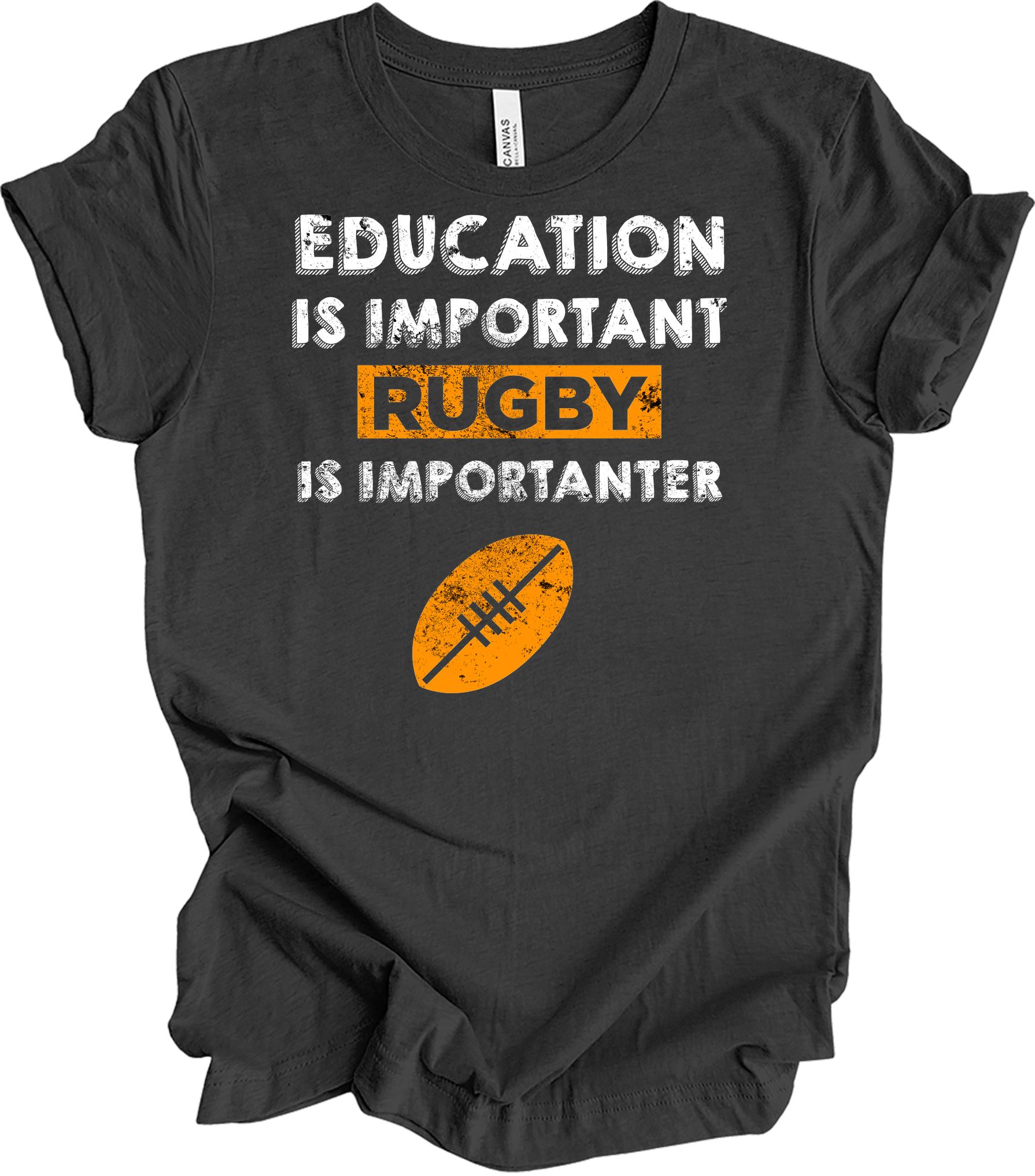 Rugby Is Importanter Funny Sports T-Shirt in Dark Grey Heather