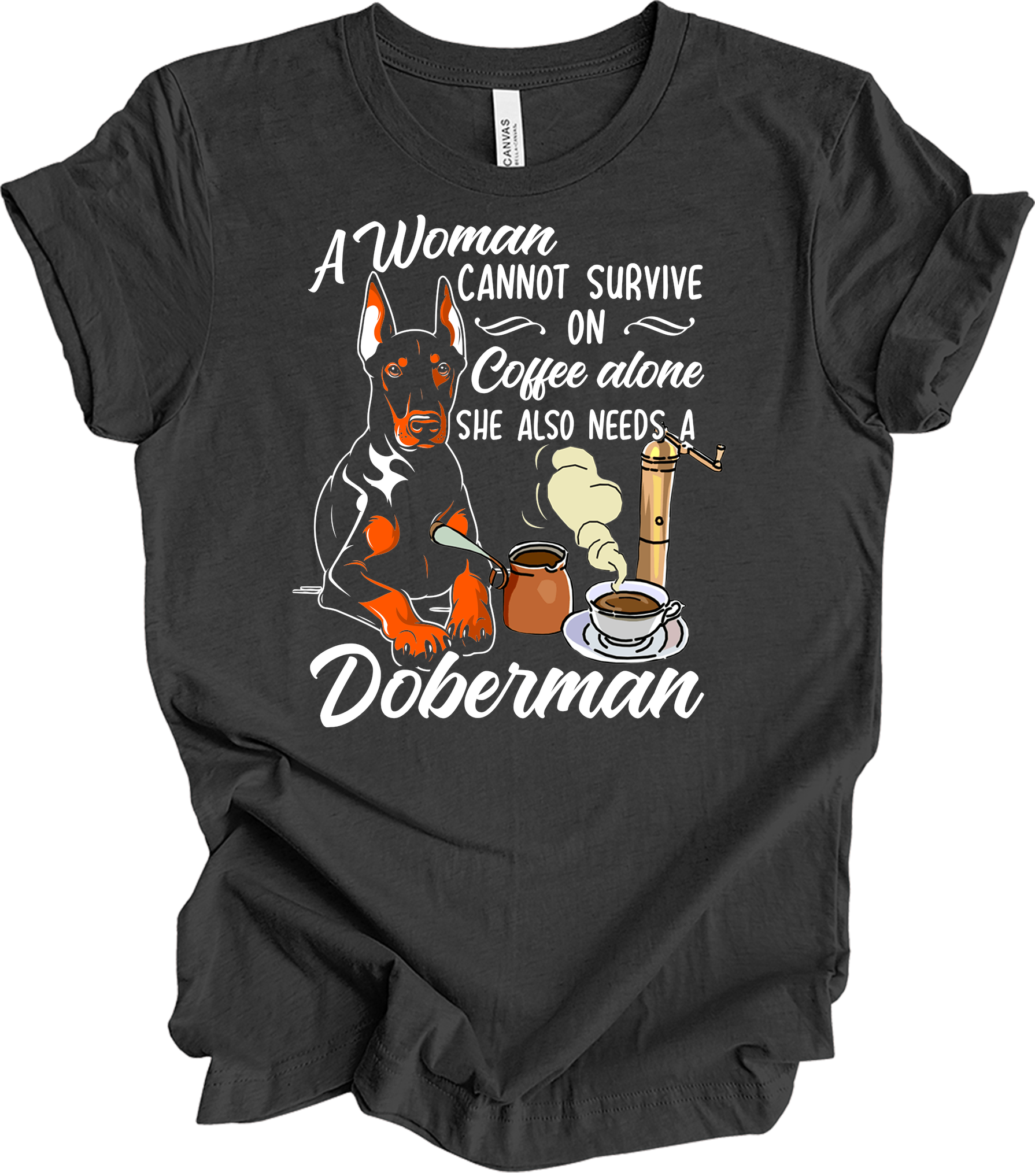 Doberman Coffee Lover T-Shirt in Dark Grey Heather