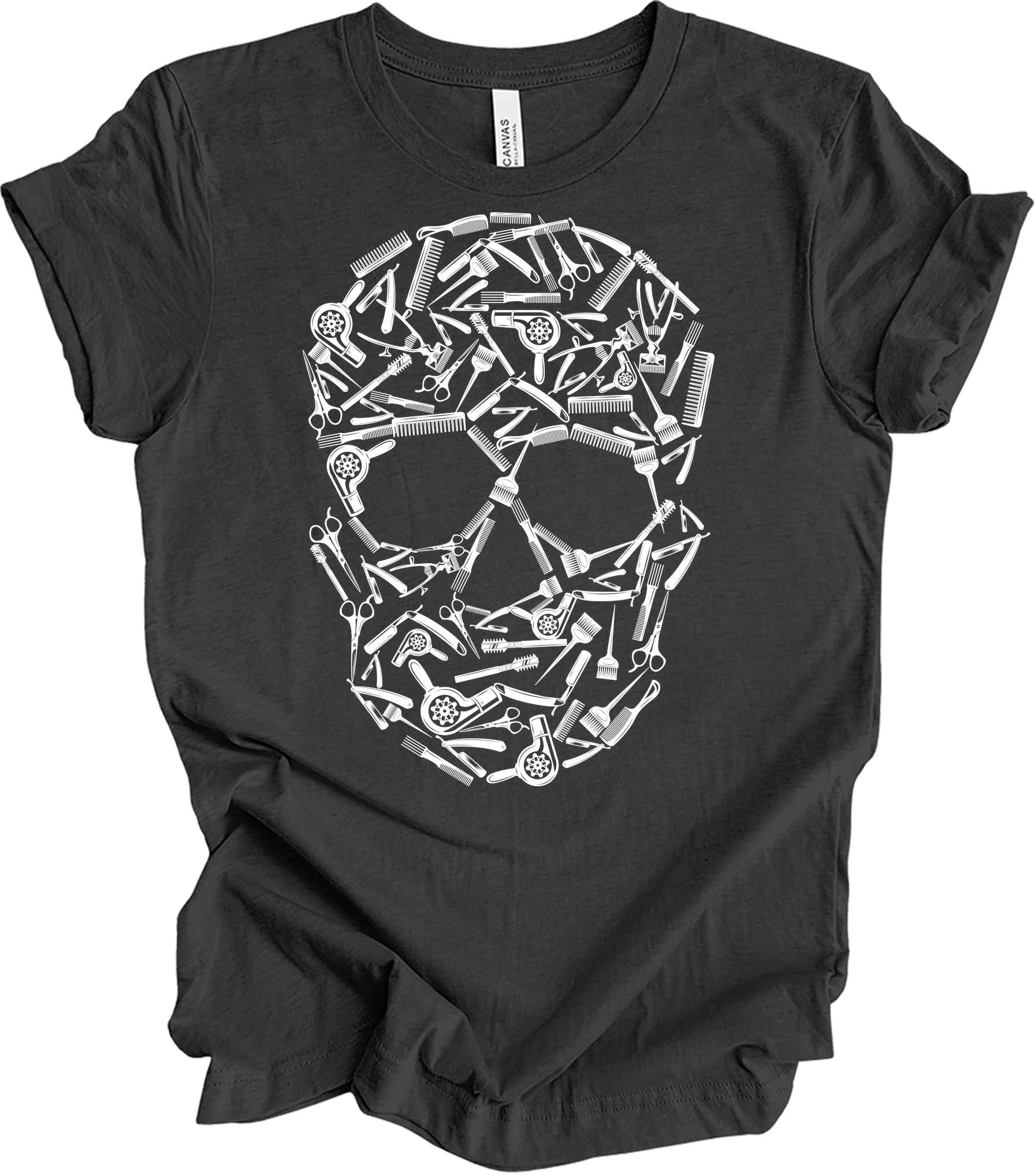 Hair Stylist Skull Unisex T-Shirt in Dark Grey Heather