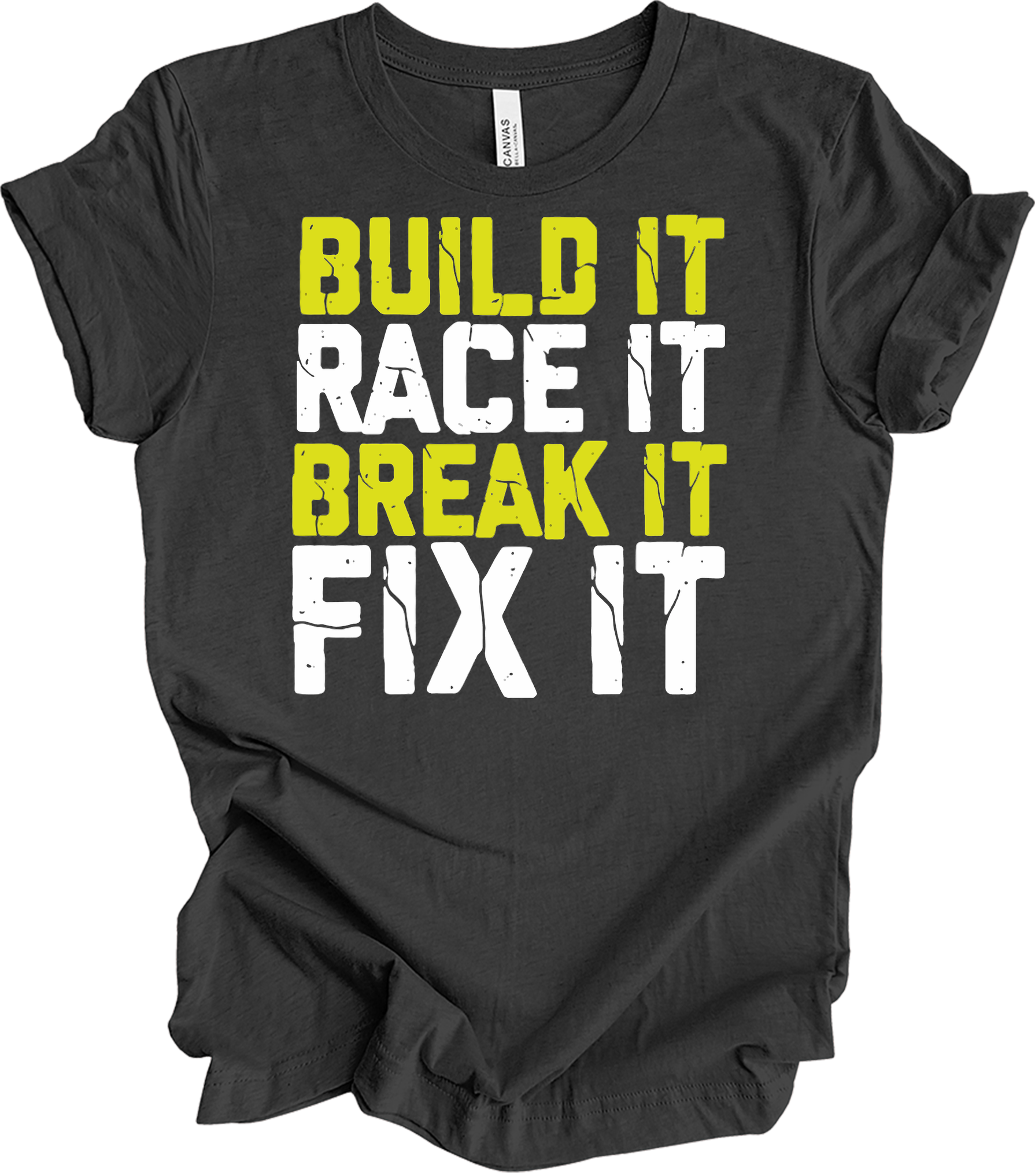 Build Race Break Fix - Funny RC Car & Mechanic T-Shirt in Dark Grey Heather