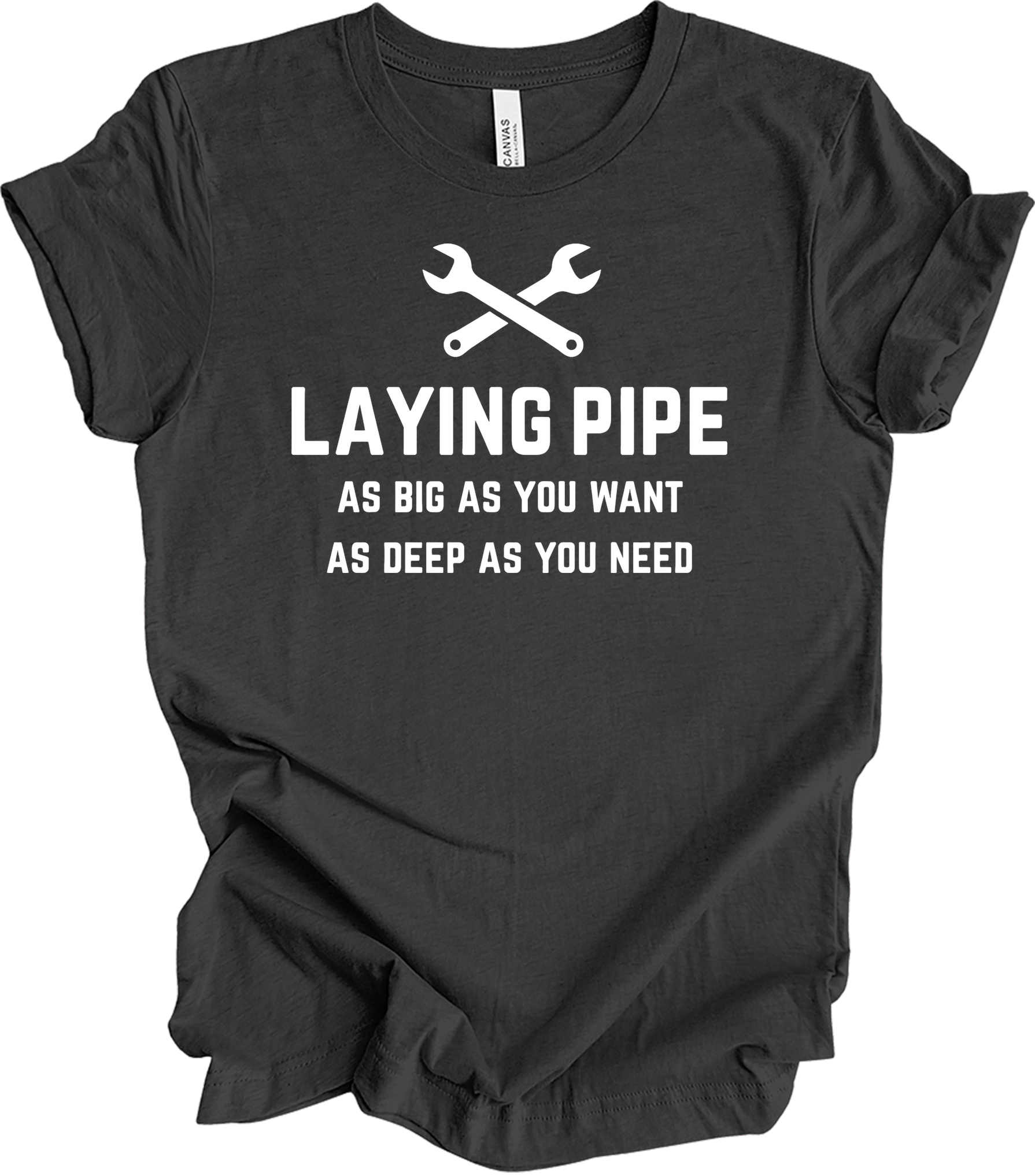 Laying Pipe Funny Plumber T-Shirt in Dark Grey Heather
