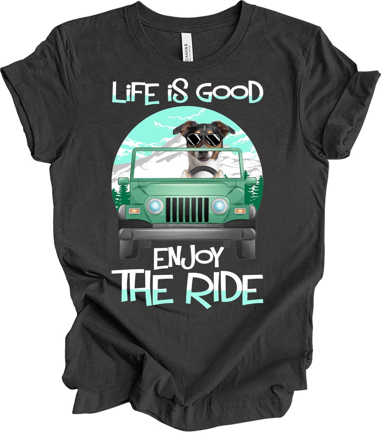 Jeeps and Dogs - Funny Jack Russell Terrier Owner Gift T-Shirt in Dark Grey Heather