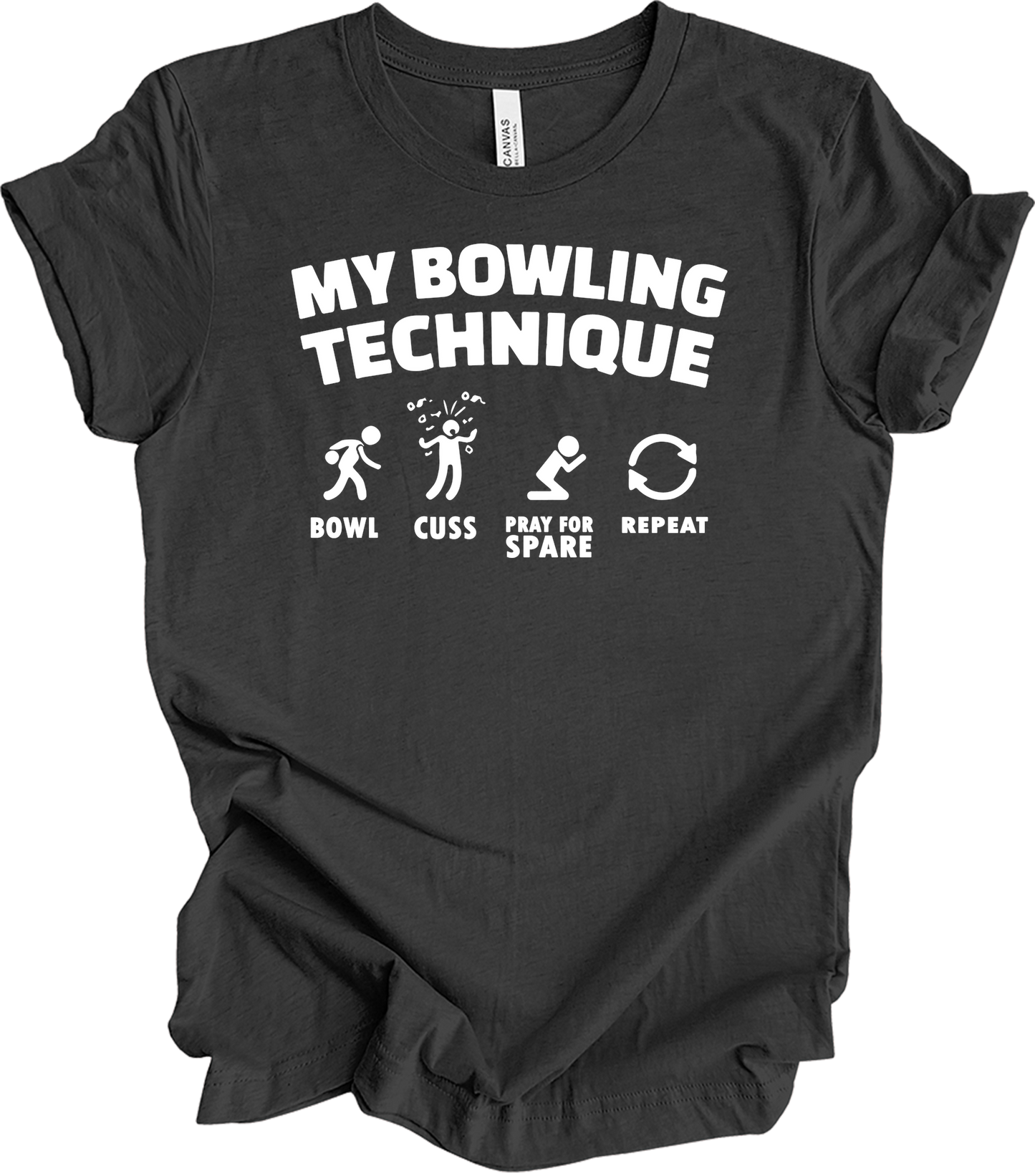 My Bowling Technique - Funny Bowler T-Shirt in Dark Grey Heather