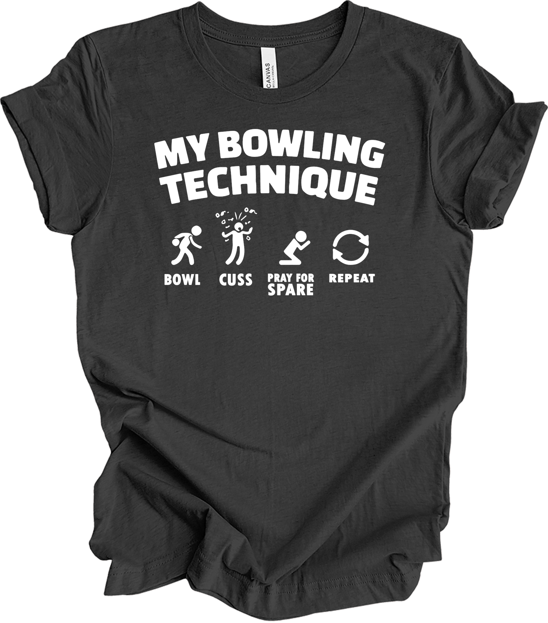 My Bowling Technique - Funny Bowler T-Shirt in Dark Grey Heather