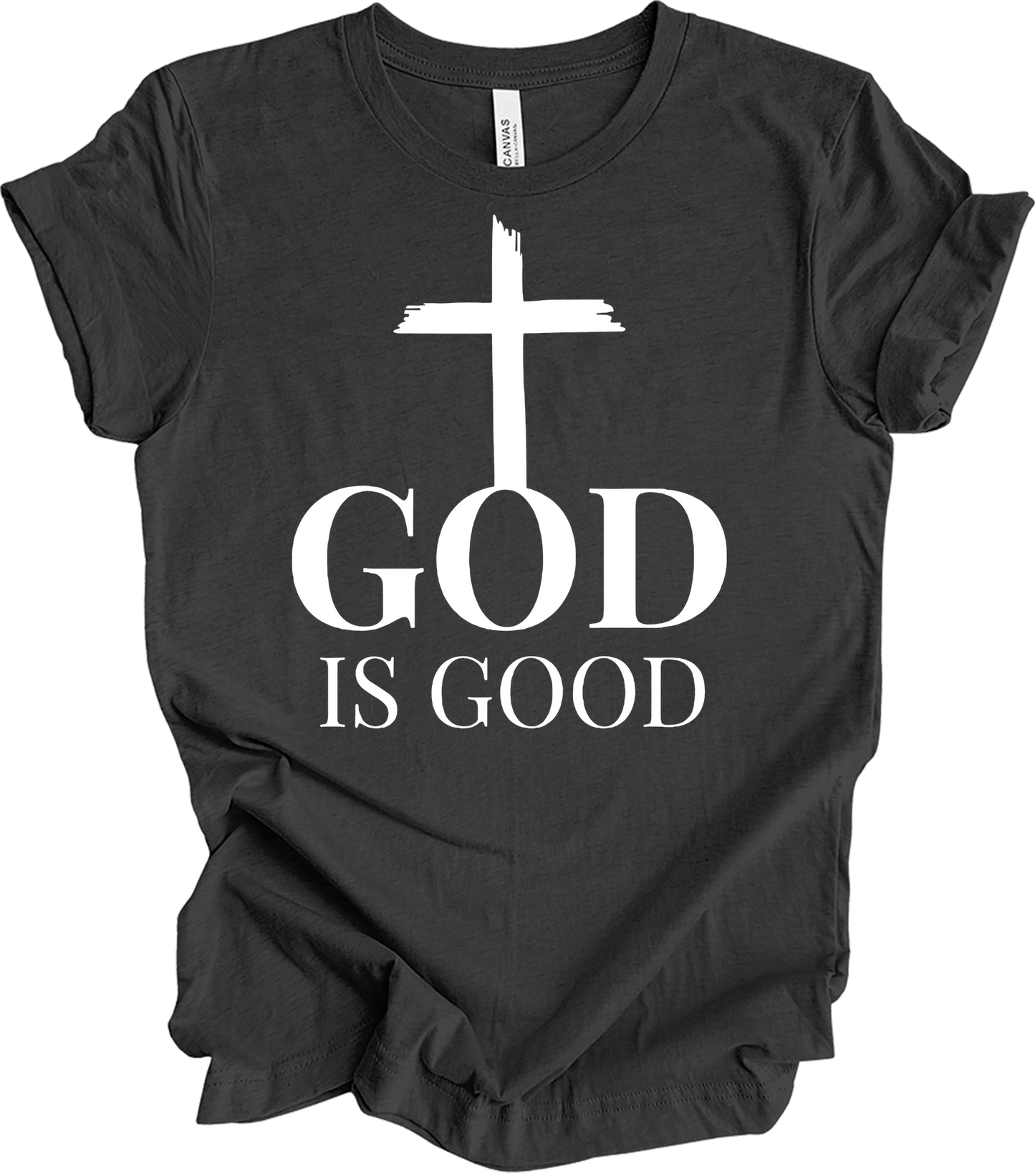 God Is Good Cross - Faith Apparel T-Shirt in Dark Grey Heather