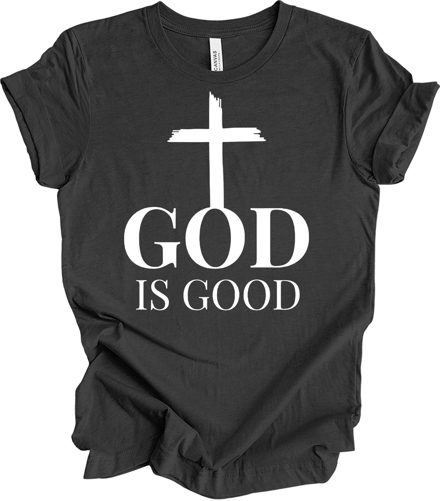 God Is Good Cross - Faith Apparel T-Shirt in Dark Grey Heather