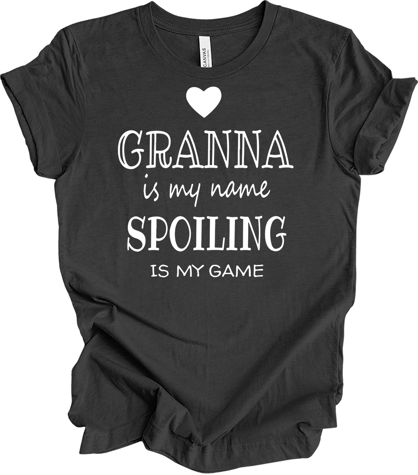Grandma Is My Name Spoiling Is My Game T-Shirt in Dark Grey Heather