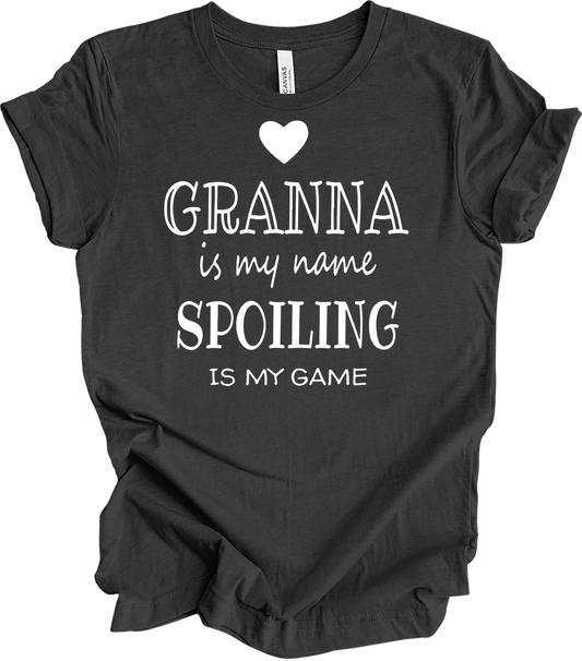 Grandma Is My Name Spoiling Is My Game T-Shirt in Dark Grey Heather