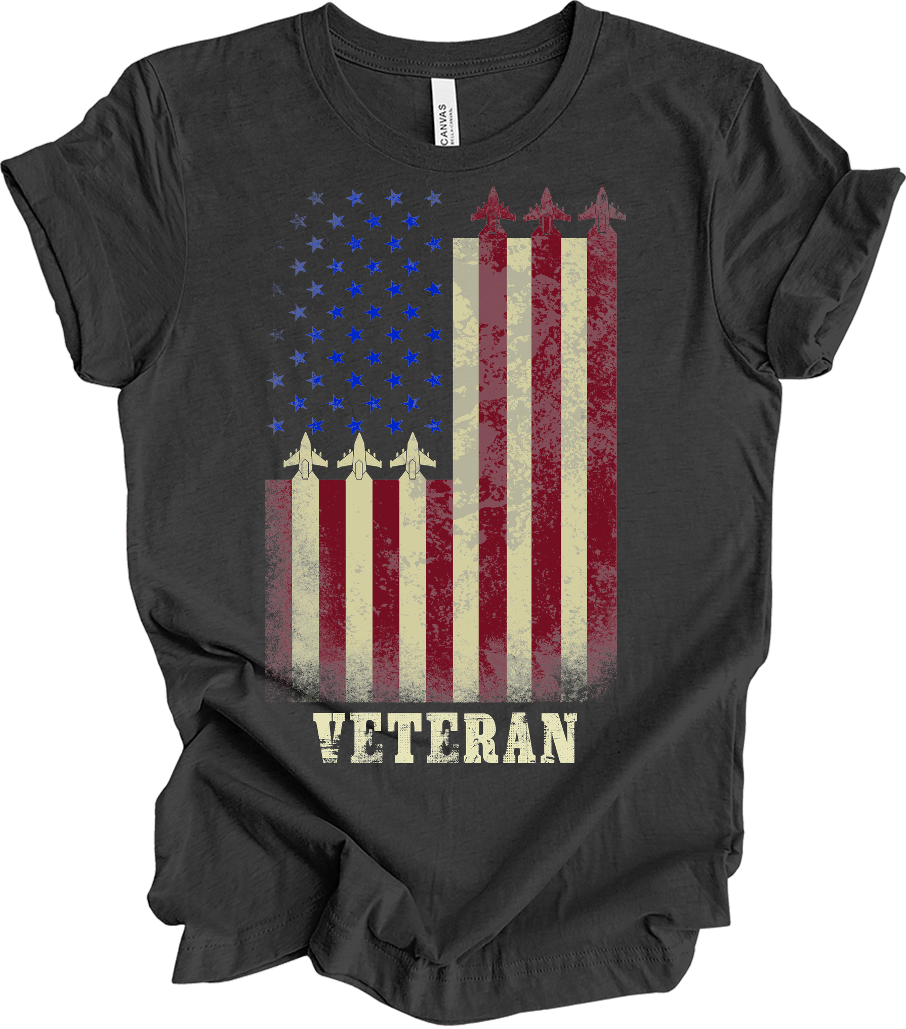 American Flag Veteran T-Shirt in Dark Grey Heather