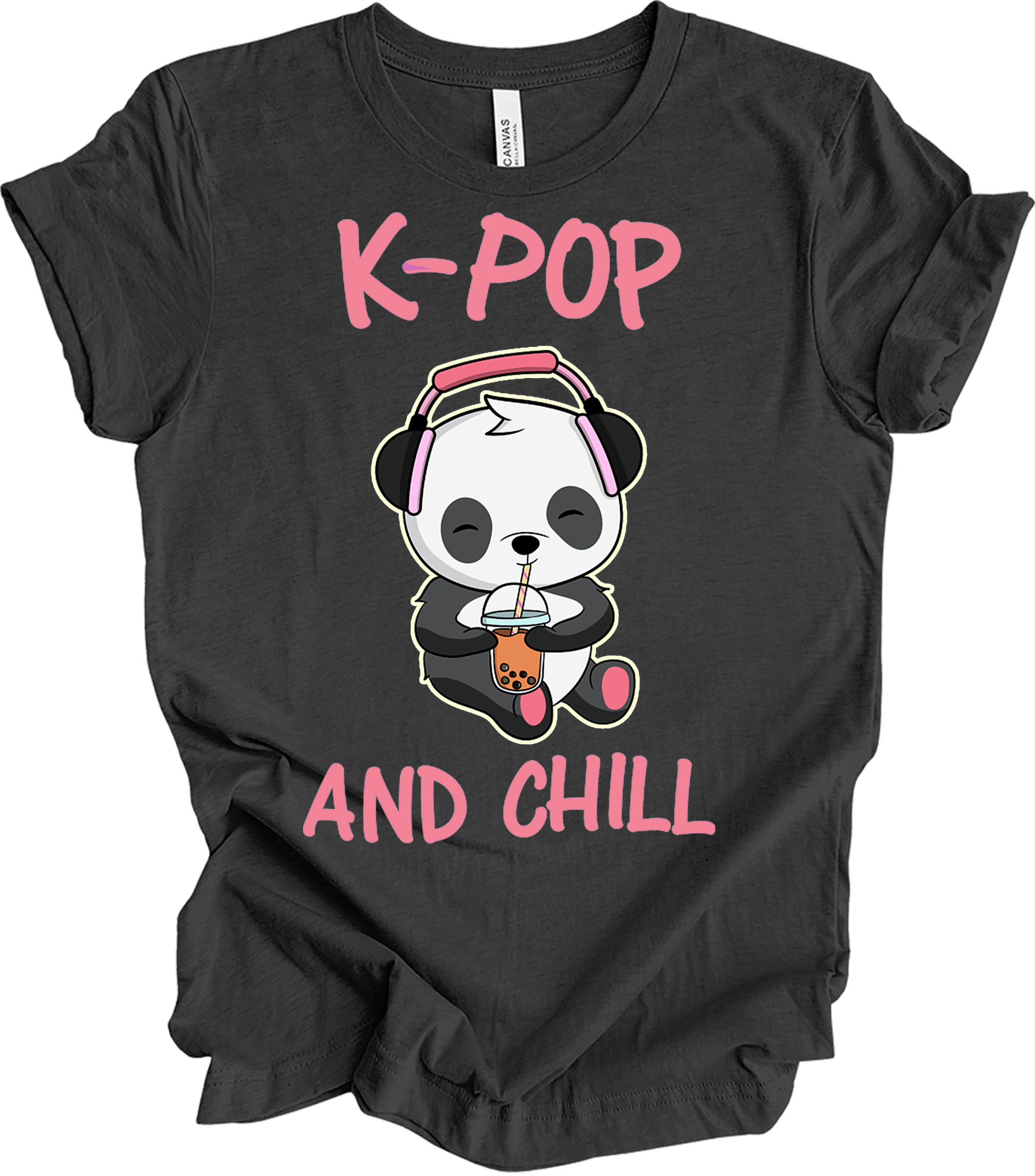 K-Pop and Chill Panda T-Shirt in Dark Grey Heather