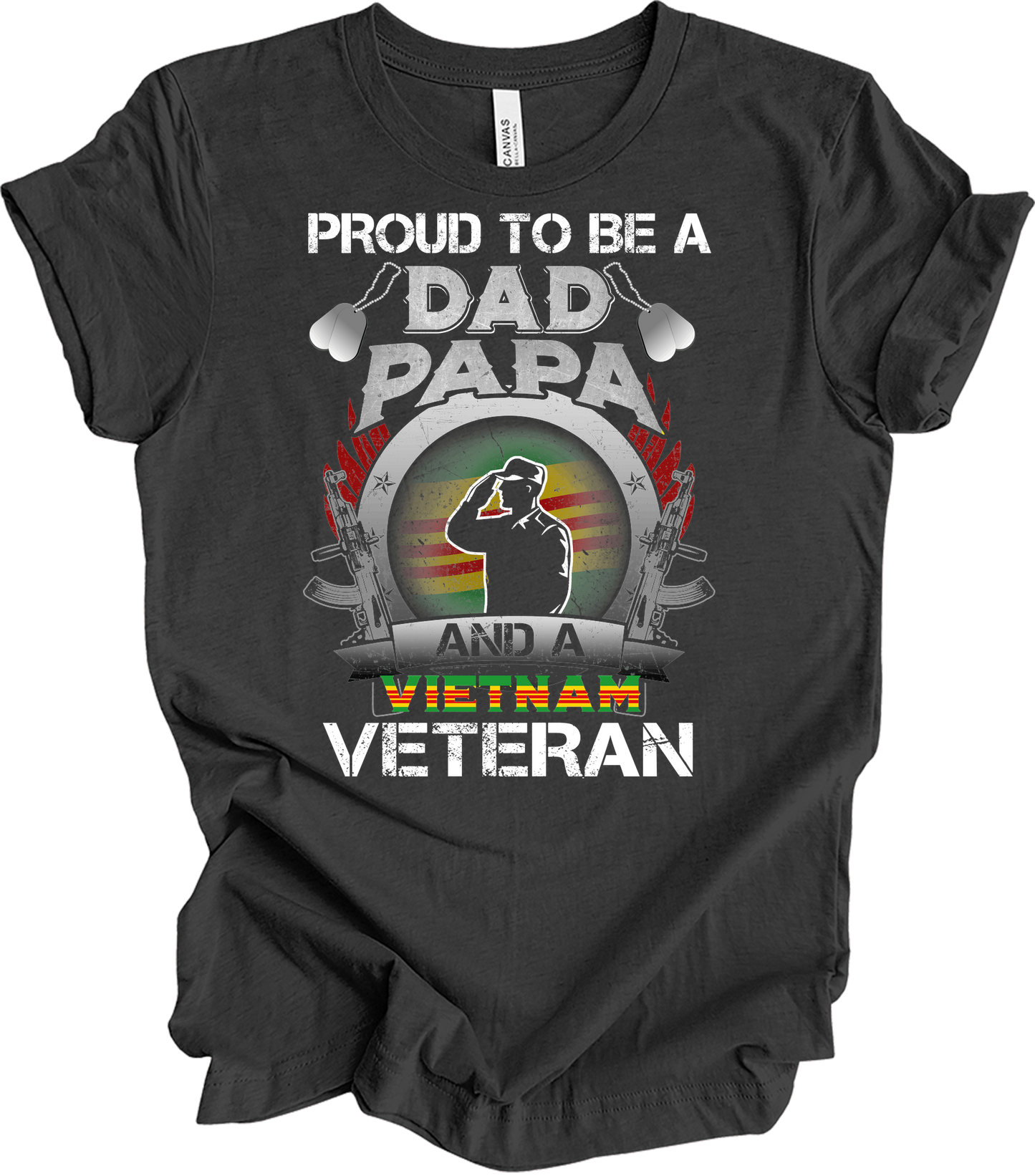 Vietnam Veteran Dad Papa Patriotic Military T-Shirt in Dark Grey Heather