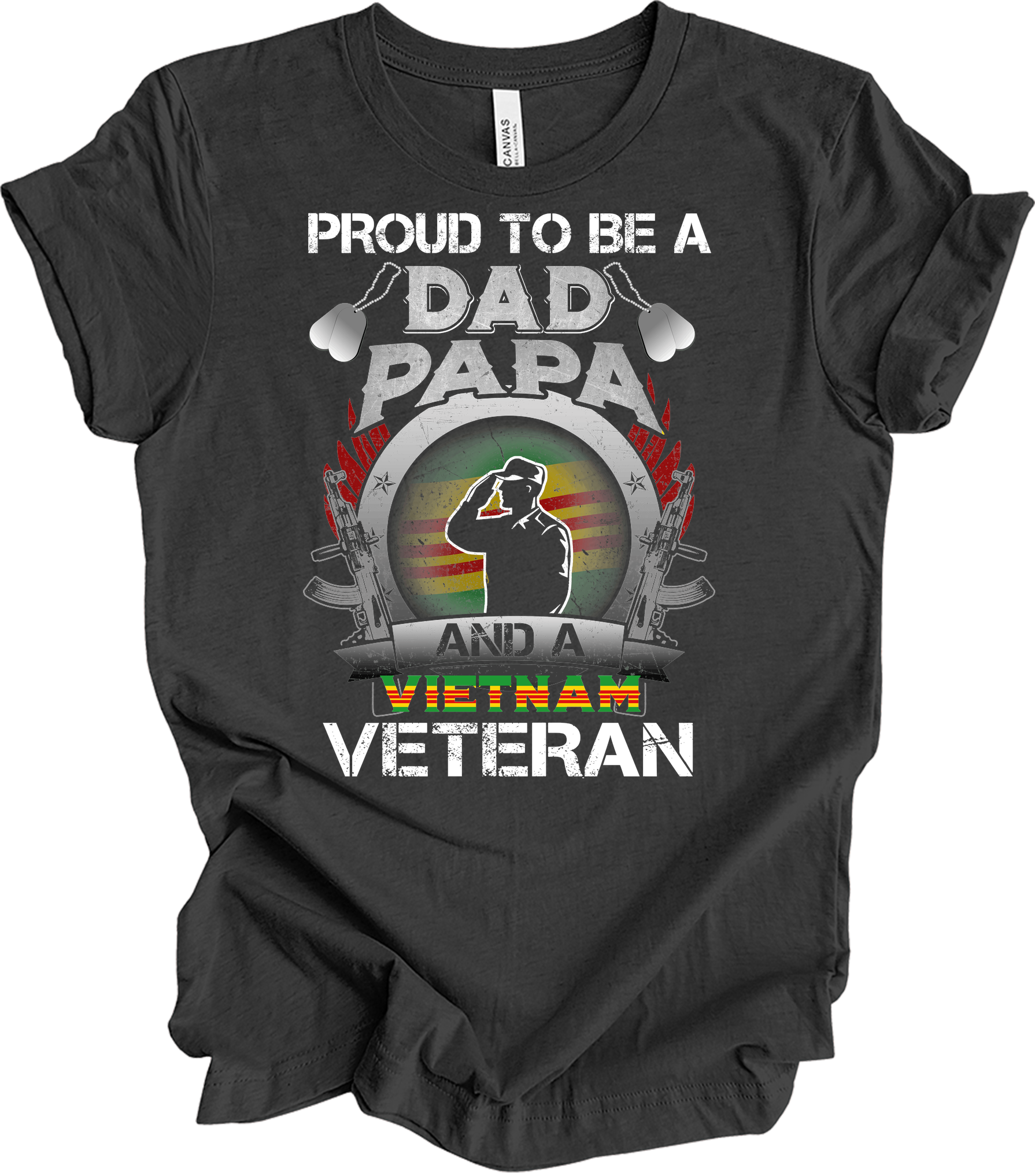 Vietnam Veteran Dad Papa Patriotic Military T-Shirt in Dark Grey Heather
