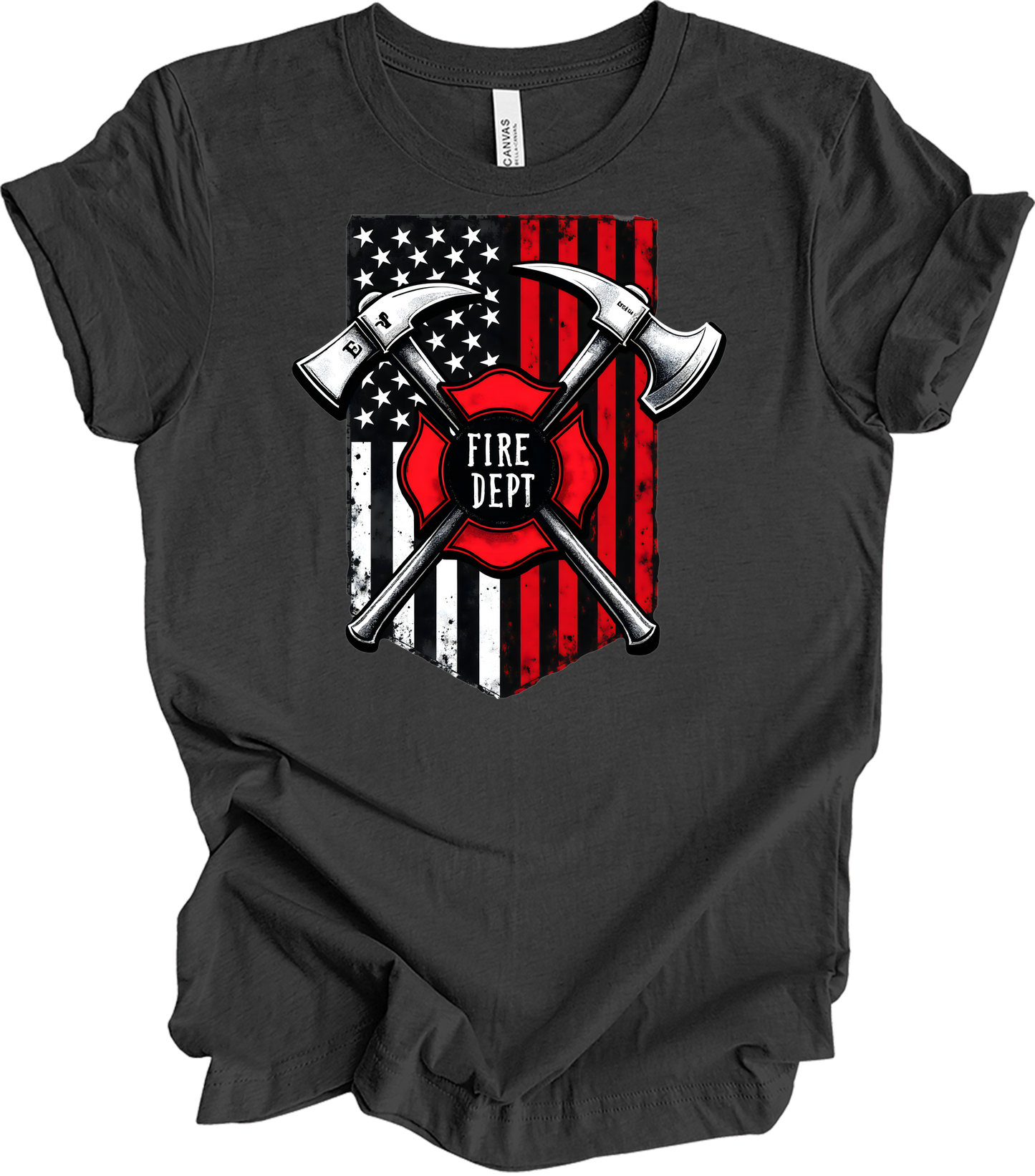 Firefighter Axe Flag T-Shirt in Dark Grey Heather