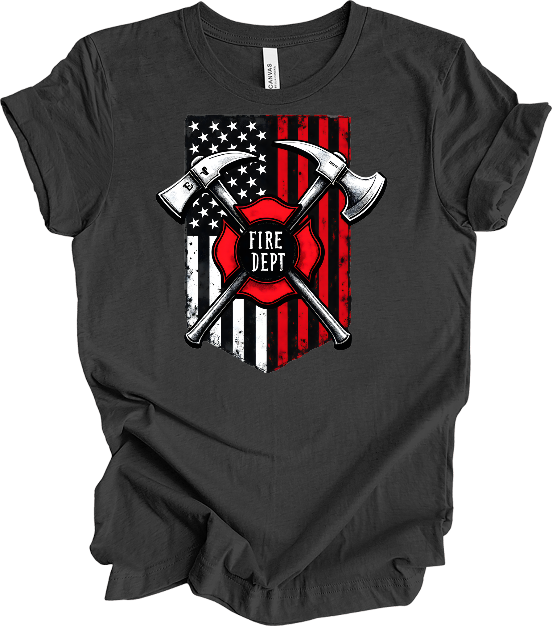 Firefighter Axe Flag T-Shirt in Dark Grey Heather