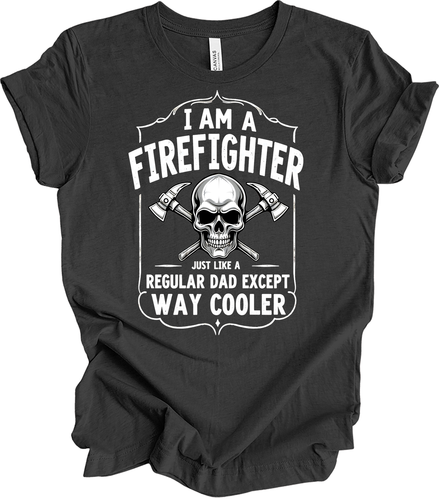Firefighter Dad Cool Skull T-Shirt in Dark Grey Heather