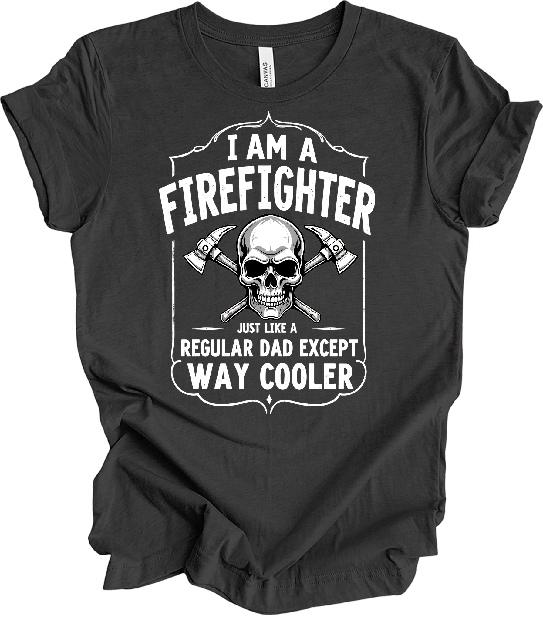 Firefighter Dad Cool Skull T-Shirt in Dark Grey Heather