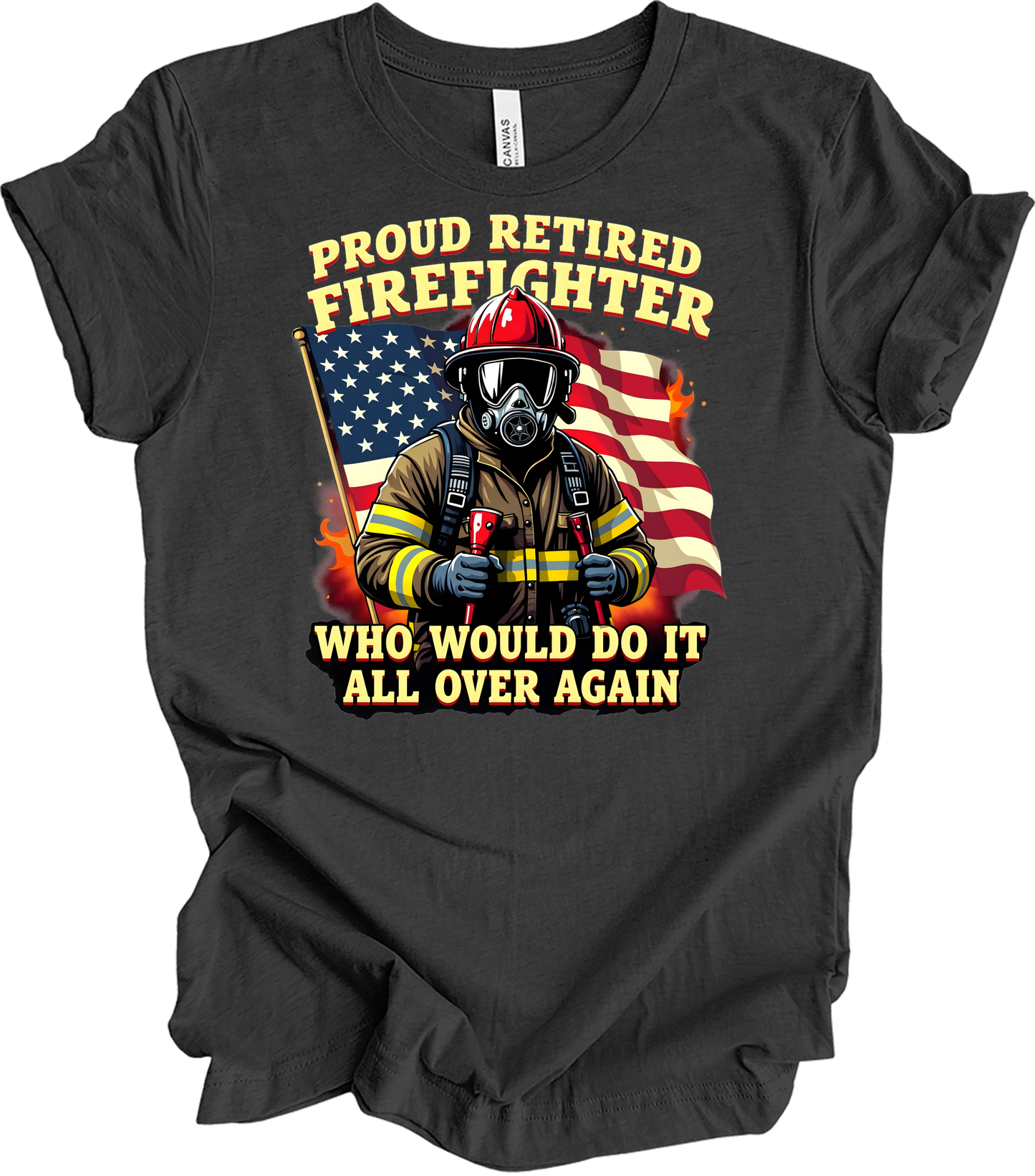 Proud Retired Firefighter T-Shirt in Dark Grey Heather
