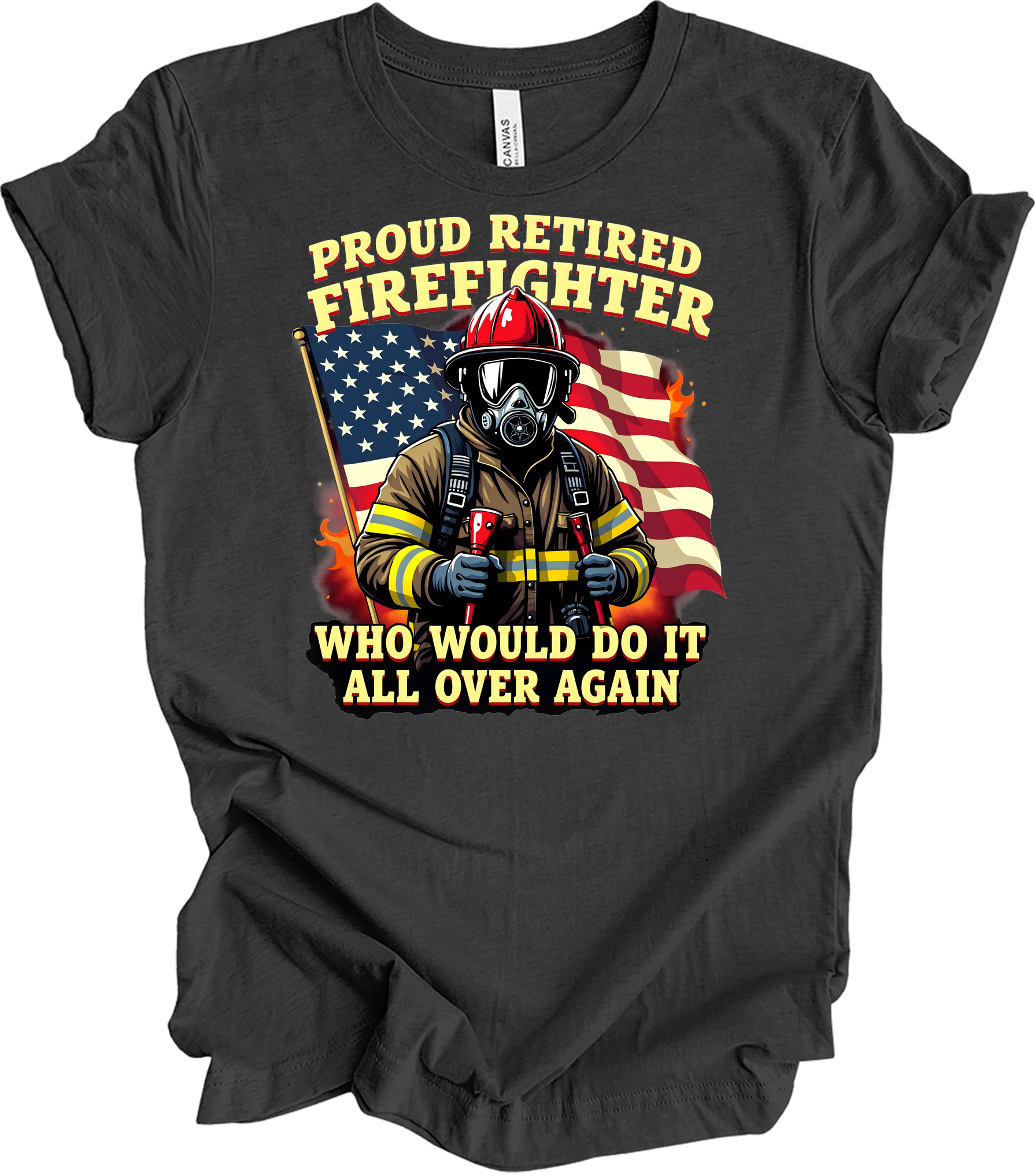 Proud Retired Firefighter T-Shirt in Dark Grey Heather