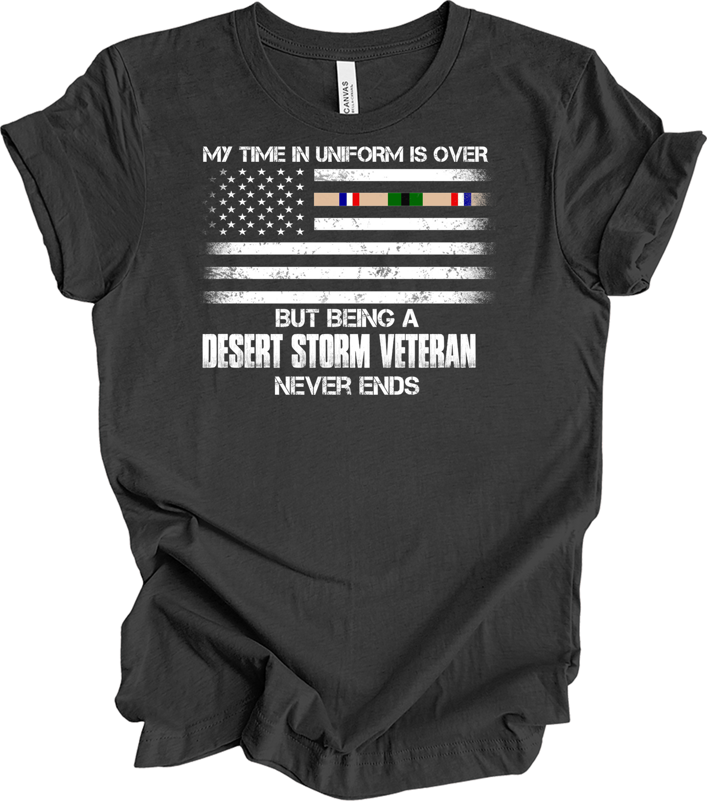 Desert Storm Veteran Gulf War Ribbon T-Shirt in Dark Grey Heather