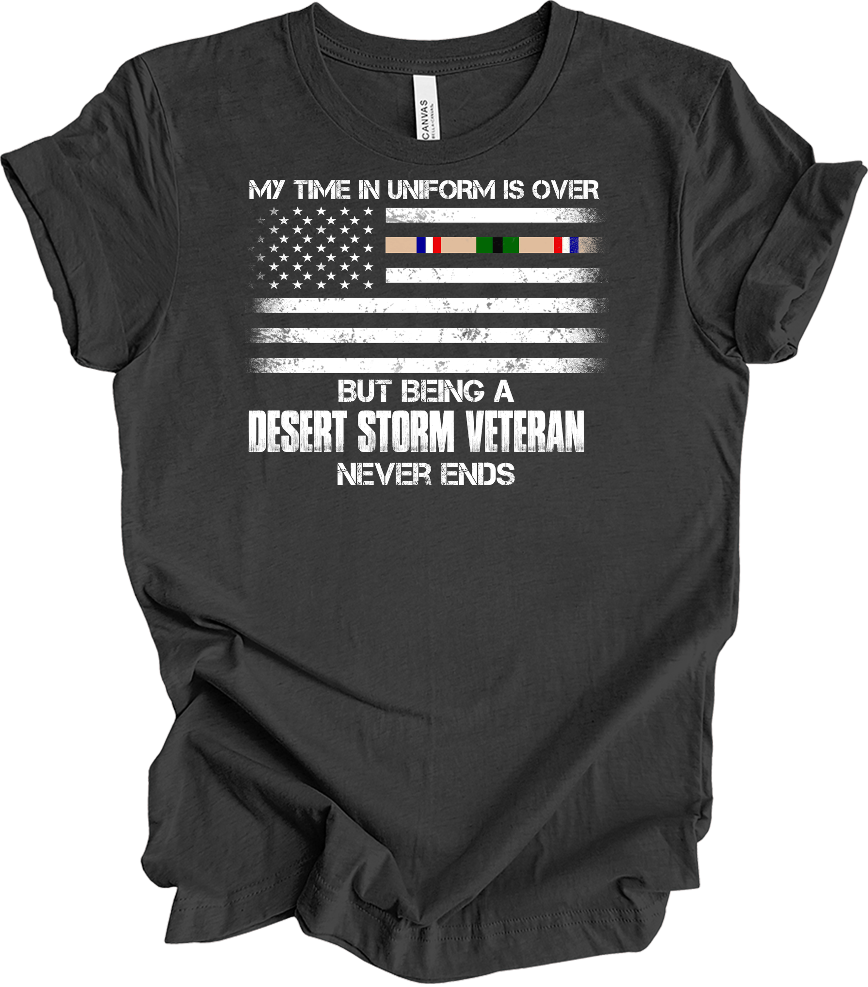 Desert Storm Veteran Gulf War Ribbon T-Shirt in Dark Grey Heather