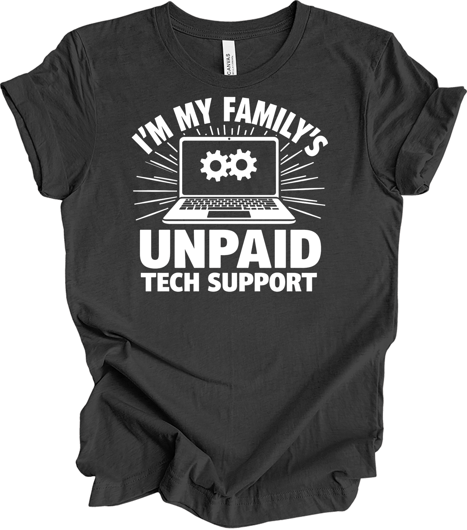 Unpaid Tech Support Funny T-Shirt in Dark Grey Heather