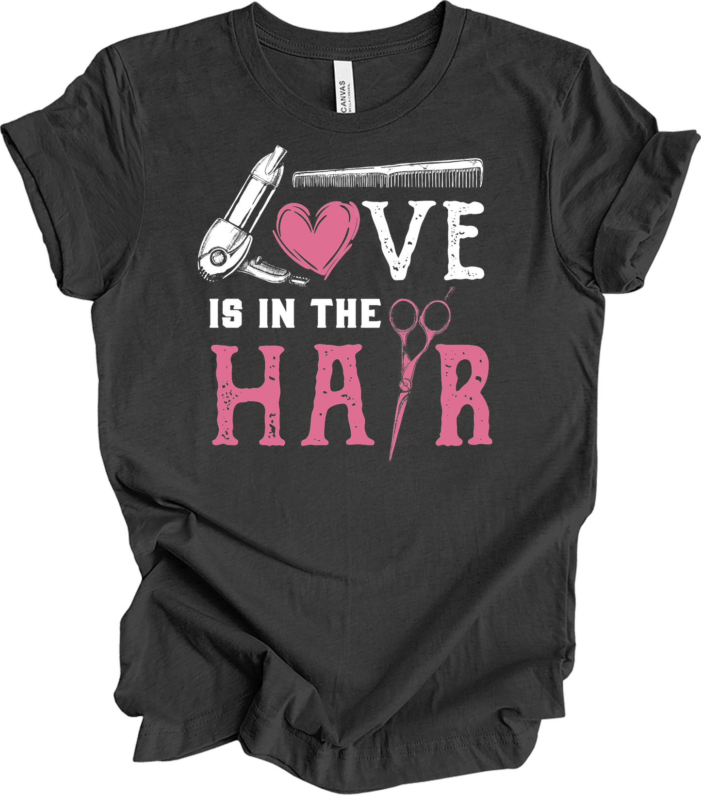 Love is in the Hair Stylist T-Shirt in Dark Grey Heather