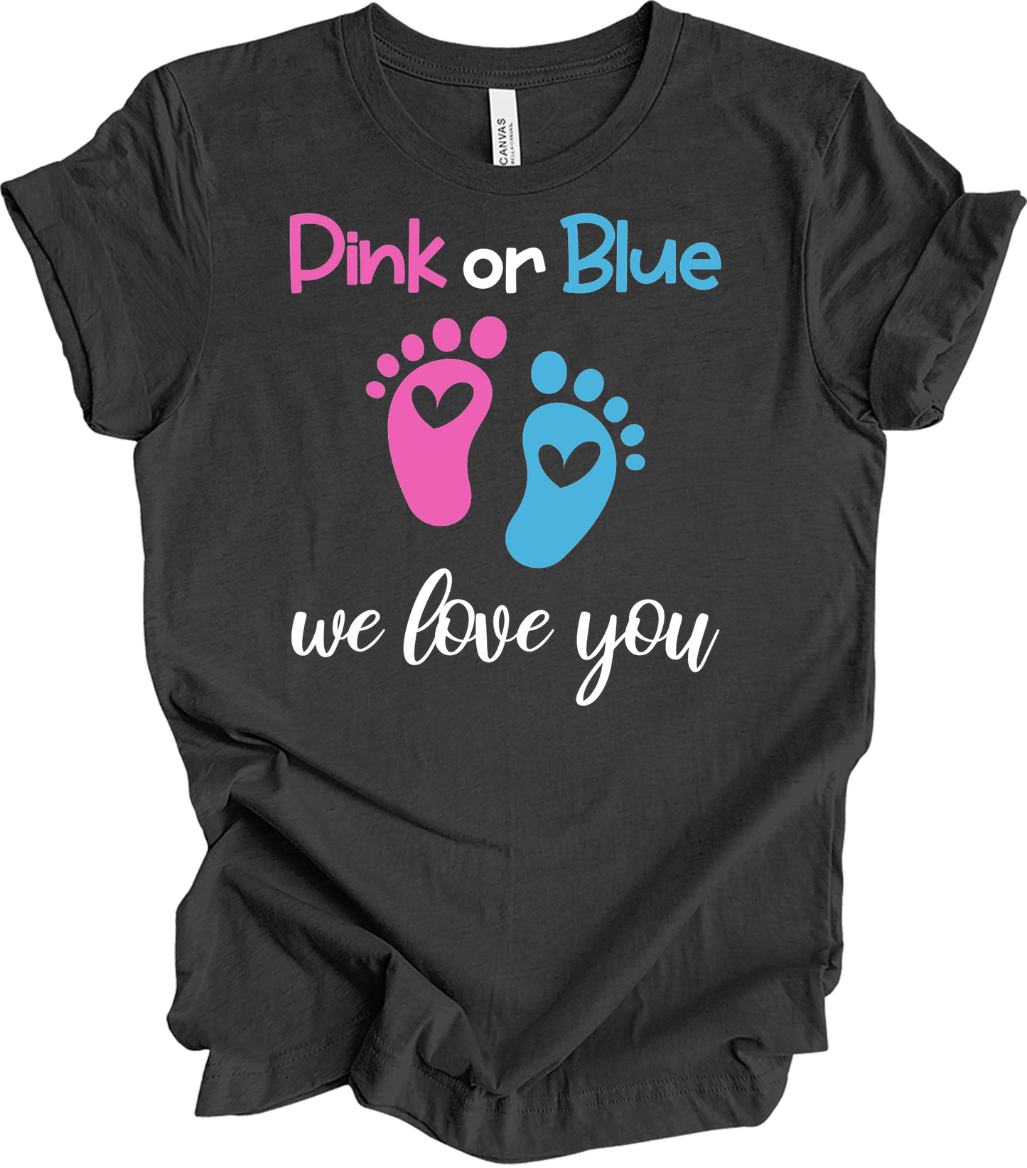 Pink or Blue We Love You T-Shirt in Dark Grey Heather