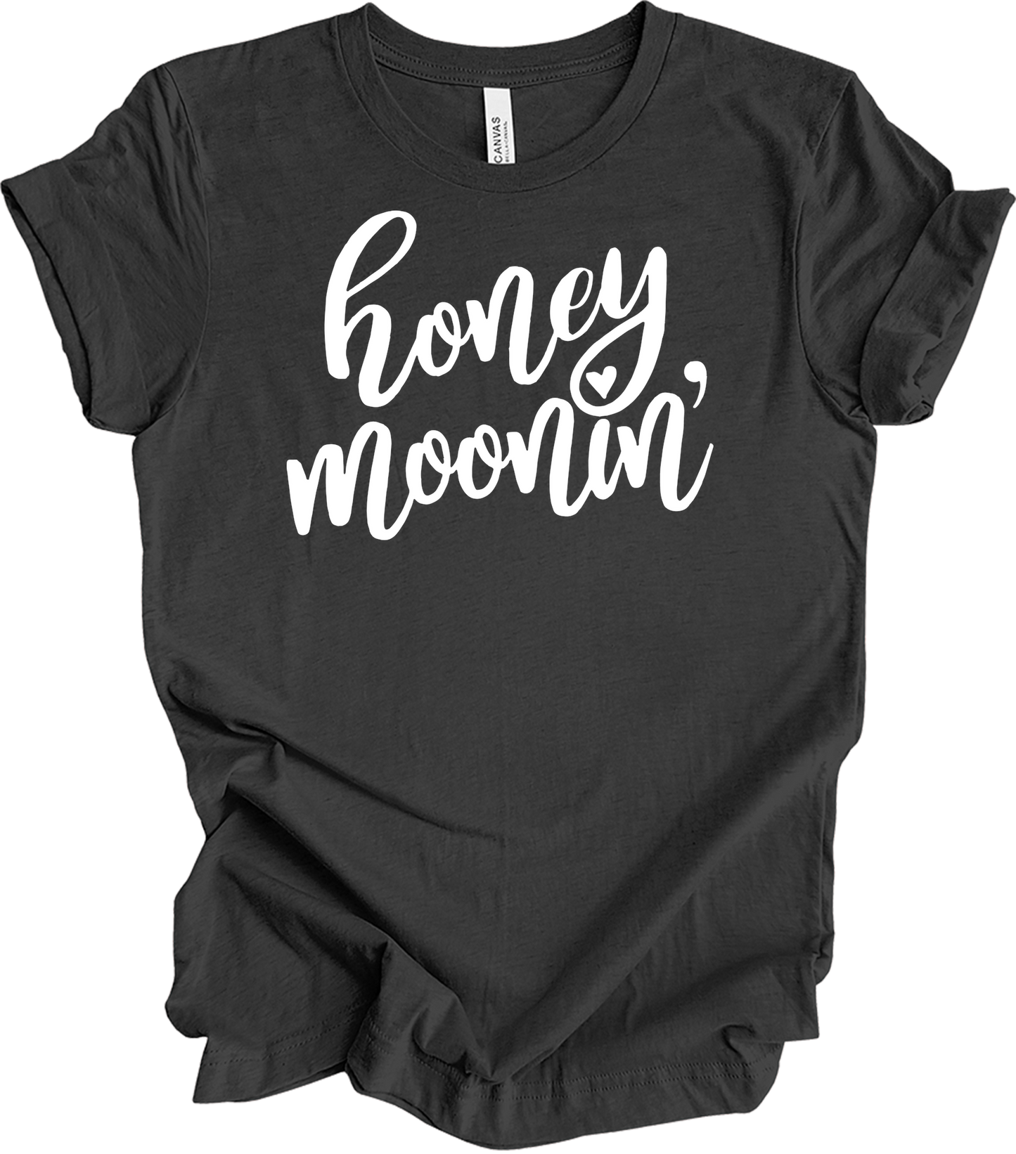 Honeymoonin' - Just Married Newlywed Honeymoon Vacation T-Shirt in Dark Grey Heather