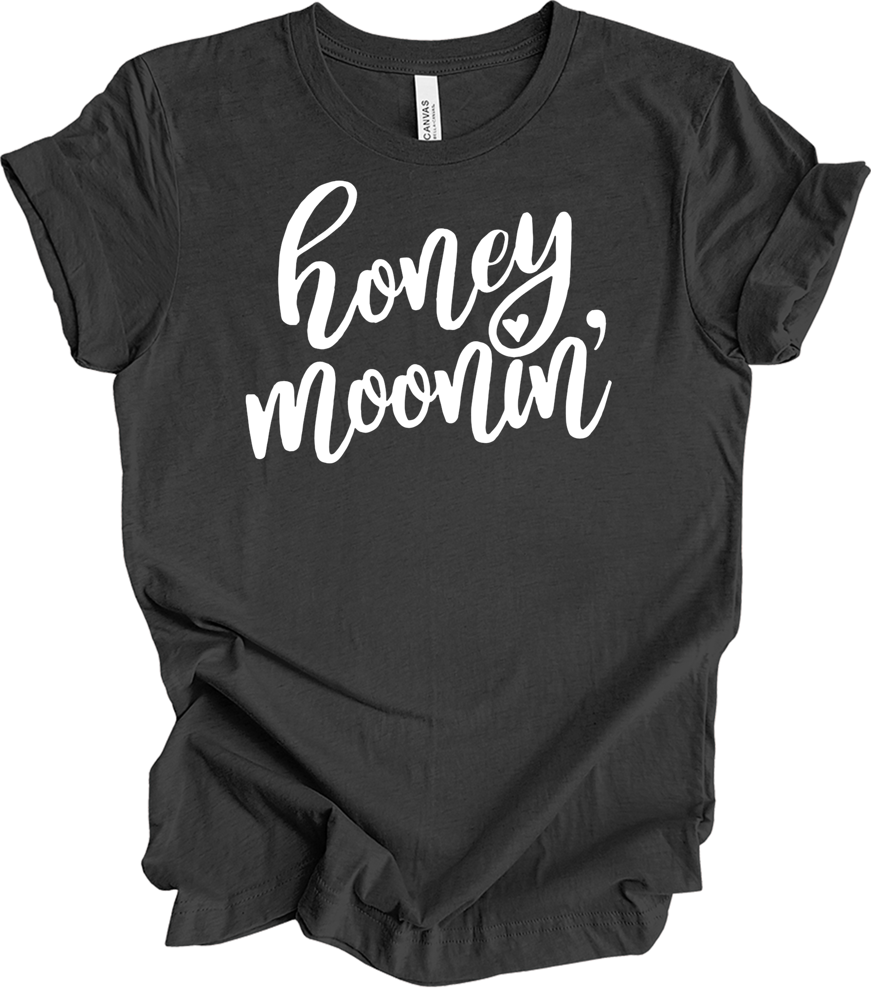 Honeymoonin' - Just Married Newlywed Honeymoon Vacation T-Shirt in Dark Grey Heather