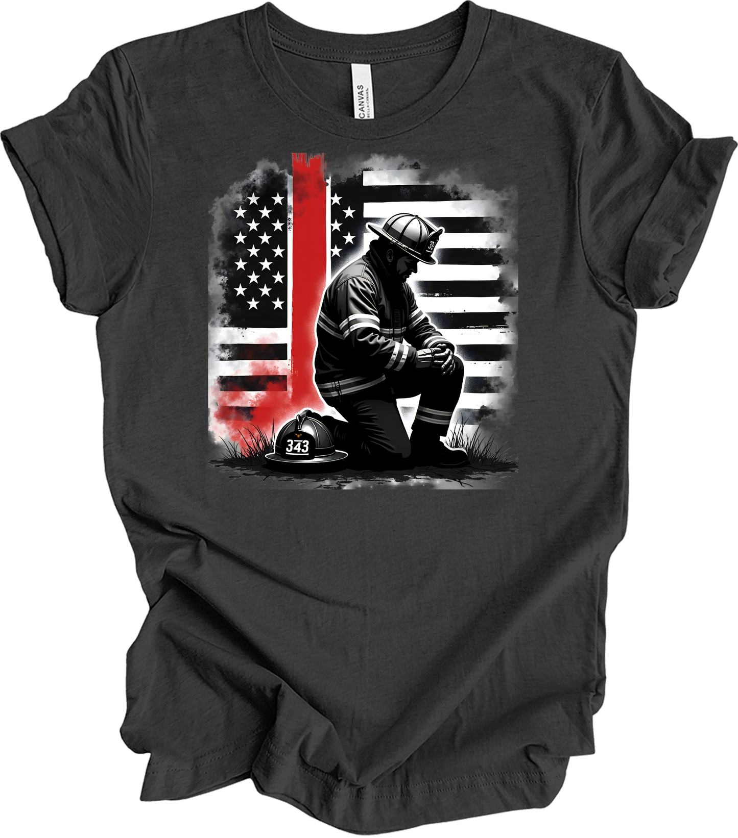 Firefighter Flag Tribute T-Shirt in Dark Grey Heather