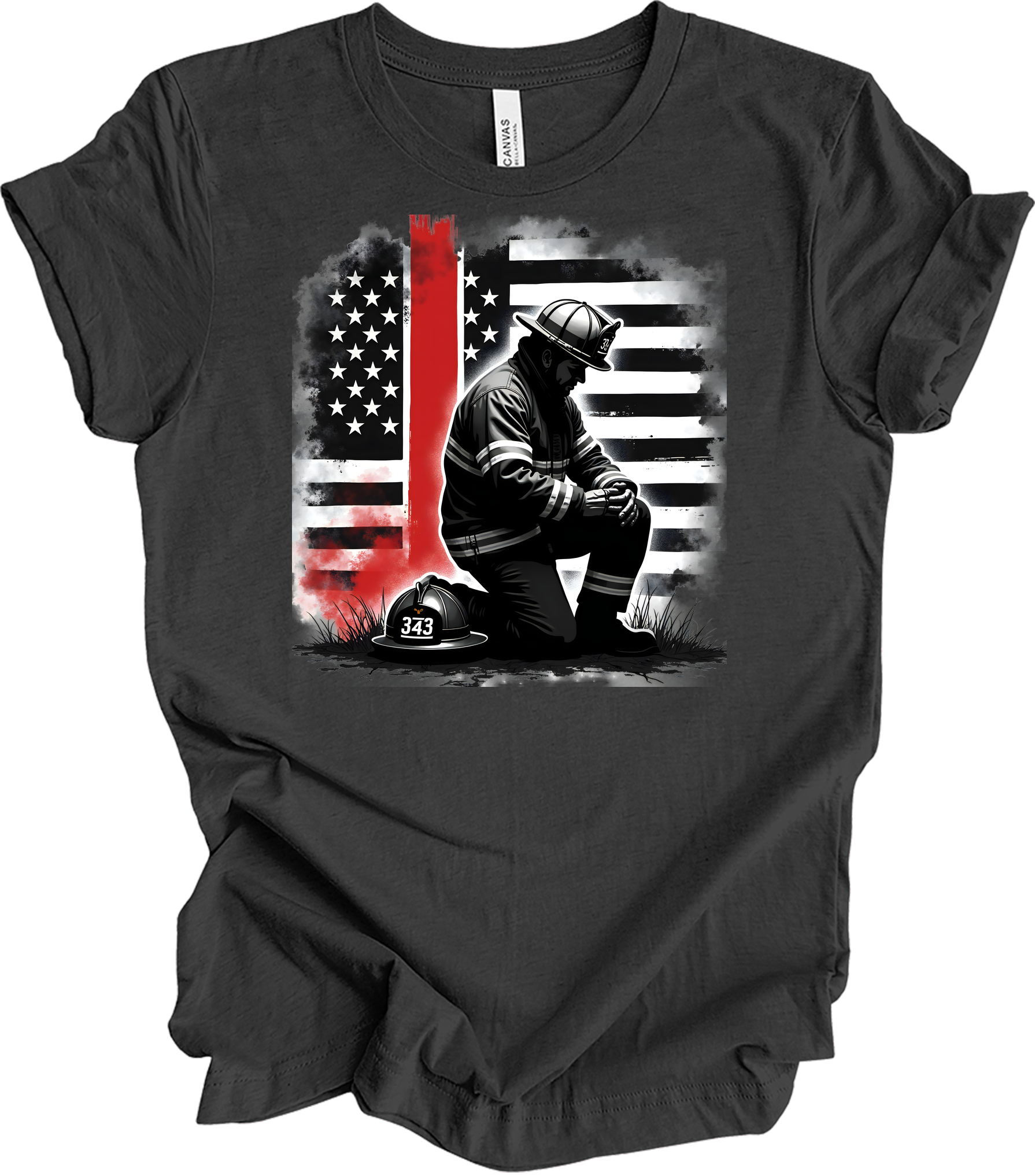 Firefighter Flag Tribute T-Shirt in Dark Grey Heather