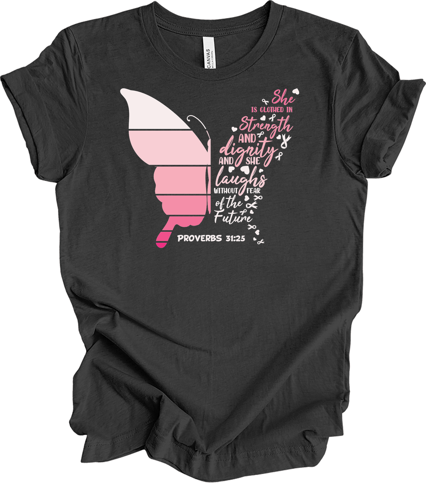 Butterfly Breast Cancer T-Shirt in Dark Grey Heather