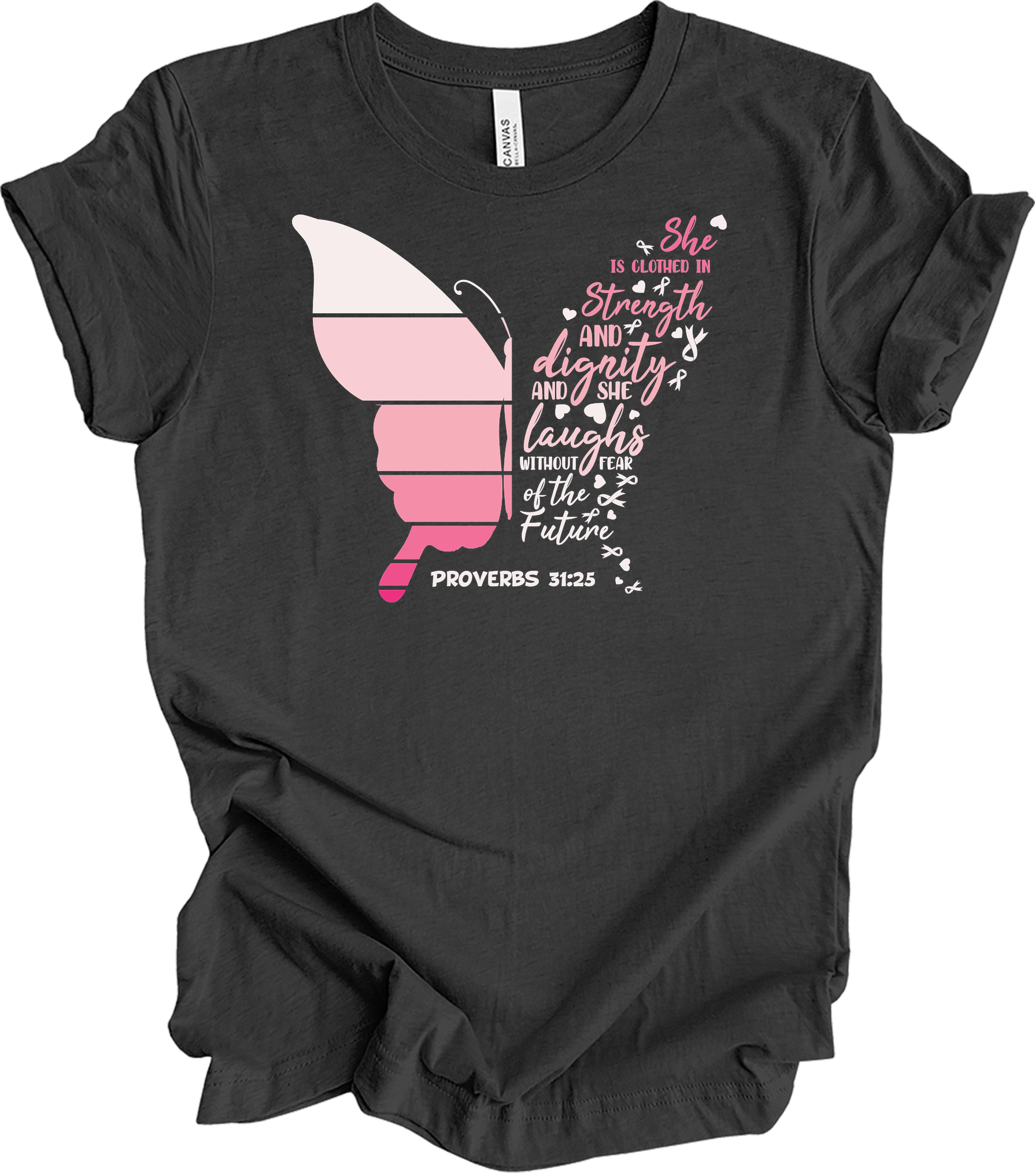 Butterfly Breast Cancer T-Shirt in Dark Grey Heather