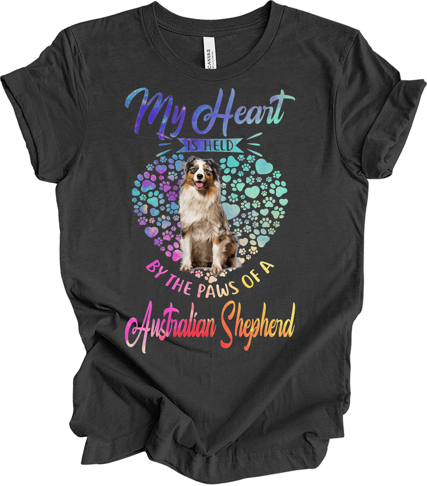 Australian Shepherd Paws Heart - Saint Bernard Dog Lover Gift T-Shirt in Dark Grey Heather