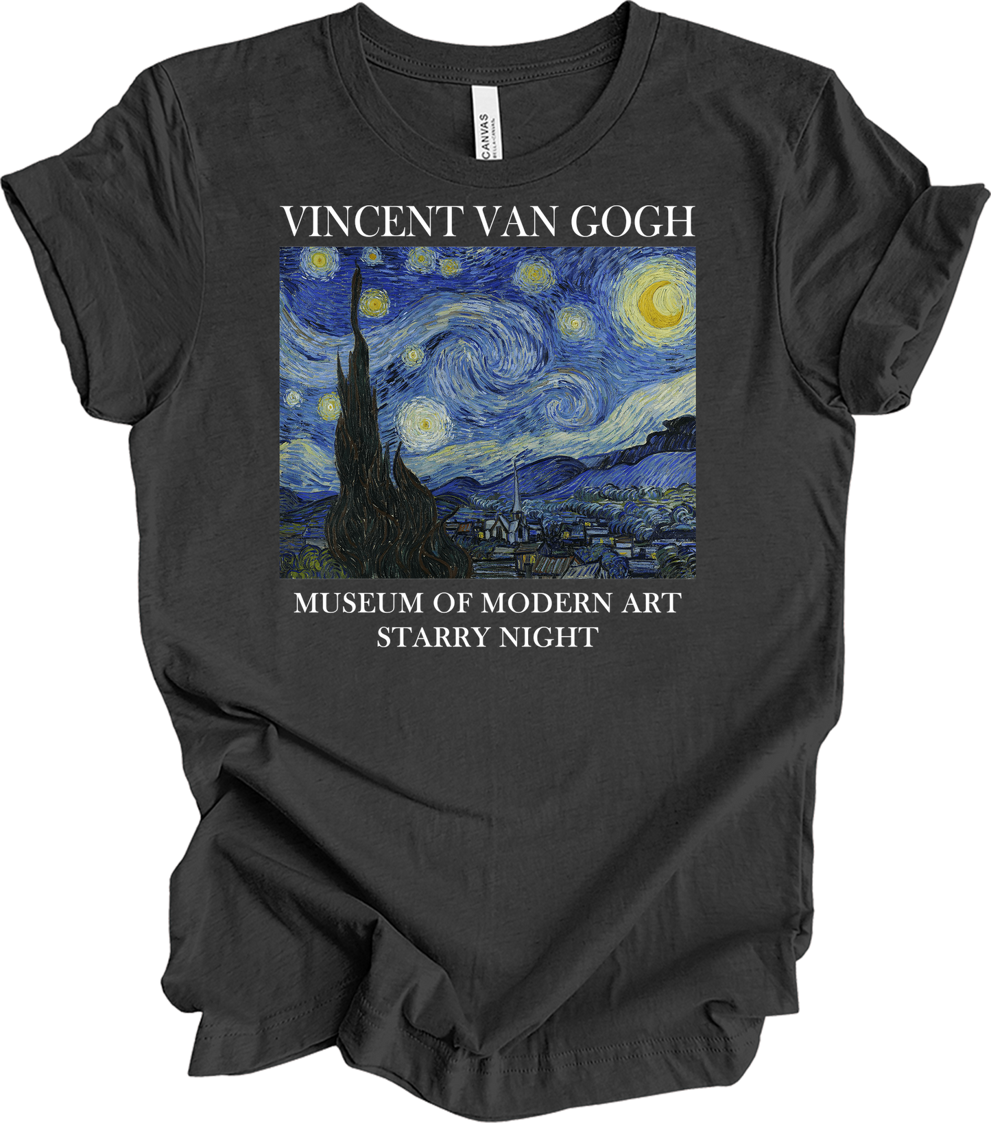 Van Gogh Starry Night Painting Art T-Shirt in Dark Grey Heather