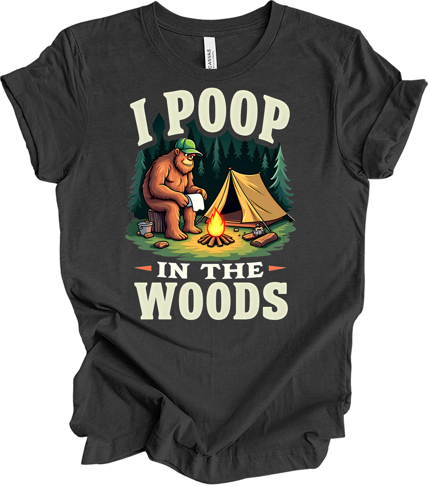 Bigfoot Camping - Funny T-Shirt in Dark Grey Heather
