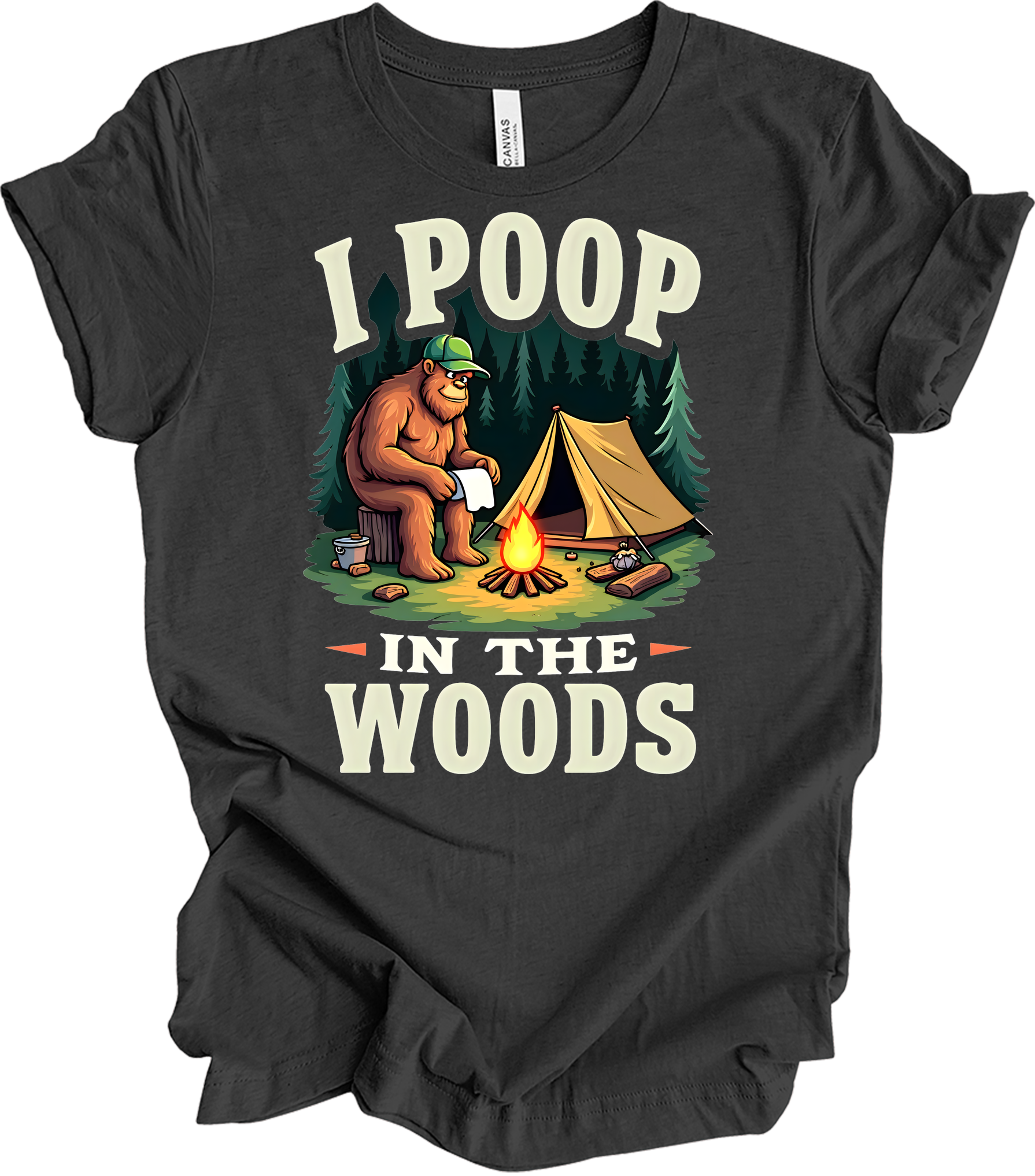 Bigfoot Camping - Funny T-Shirt in Dark Grey Heather