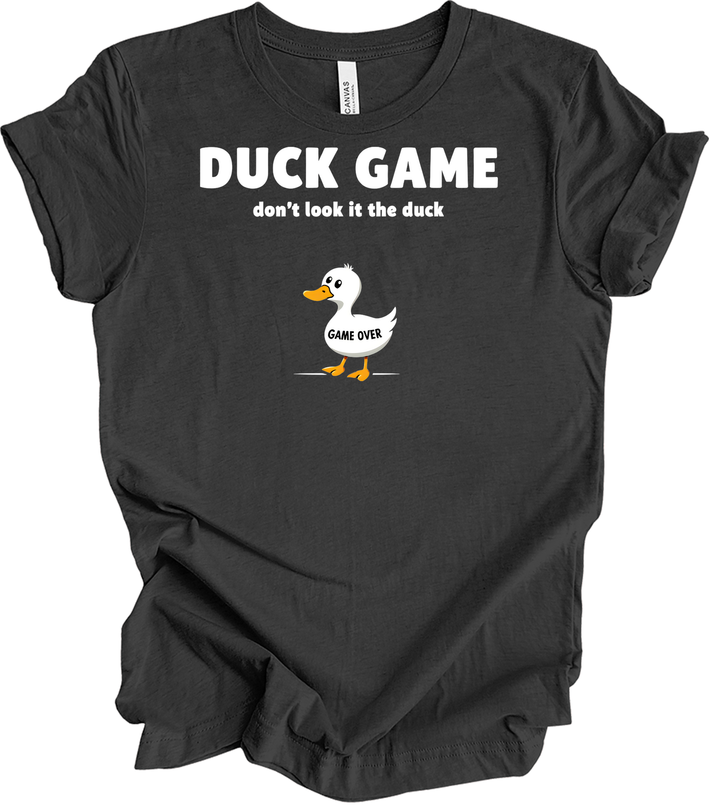 Duck Game Humor T-Shirt in Dark Grey Heather