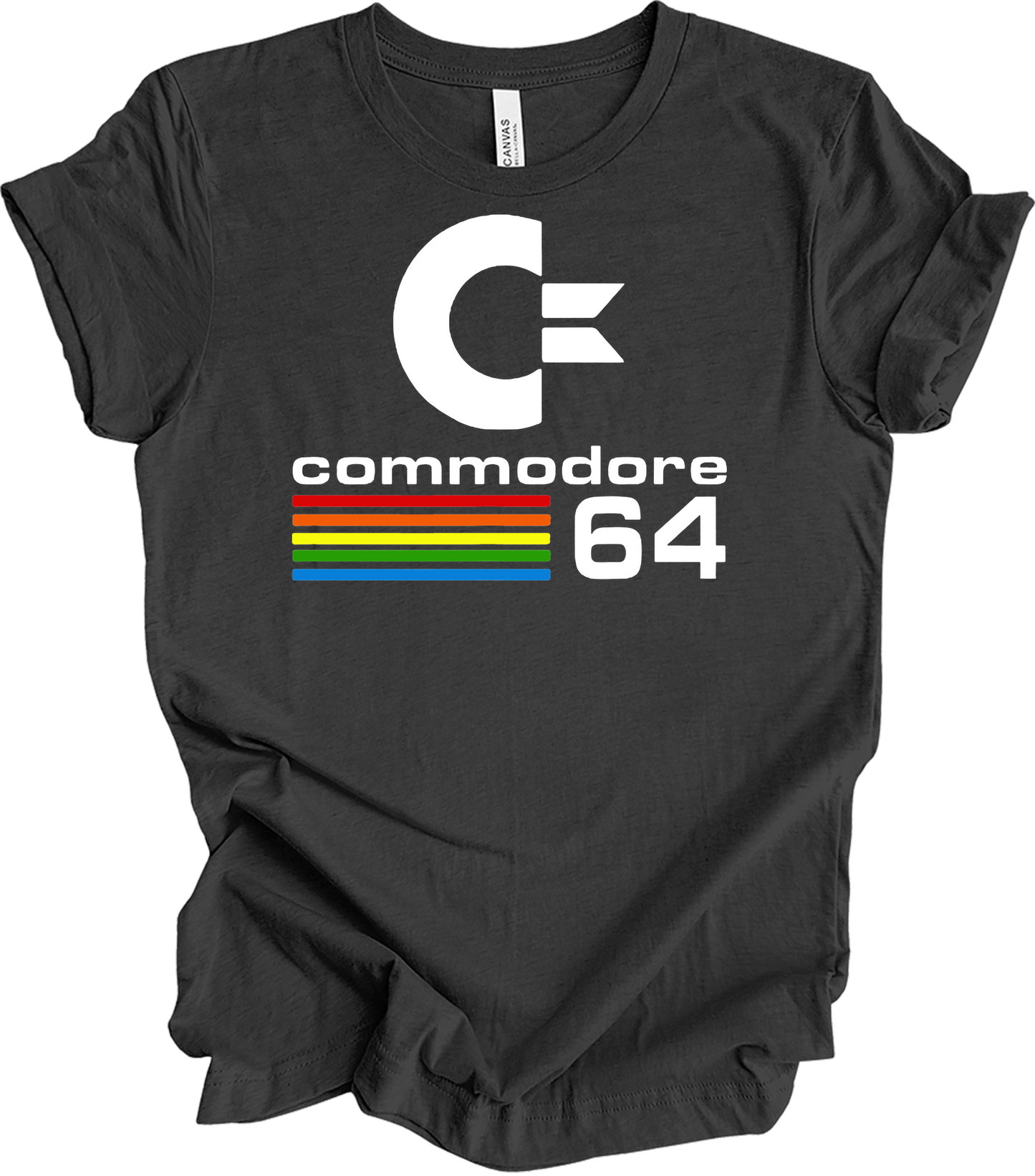 Commodore 64 Retro 80s Gaming - C64 Rainbow Stripe T-Shirt in Dark Grey Heather