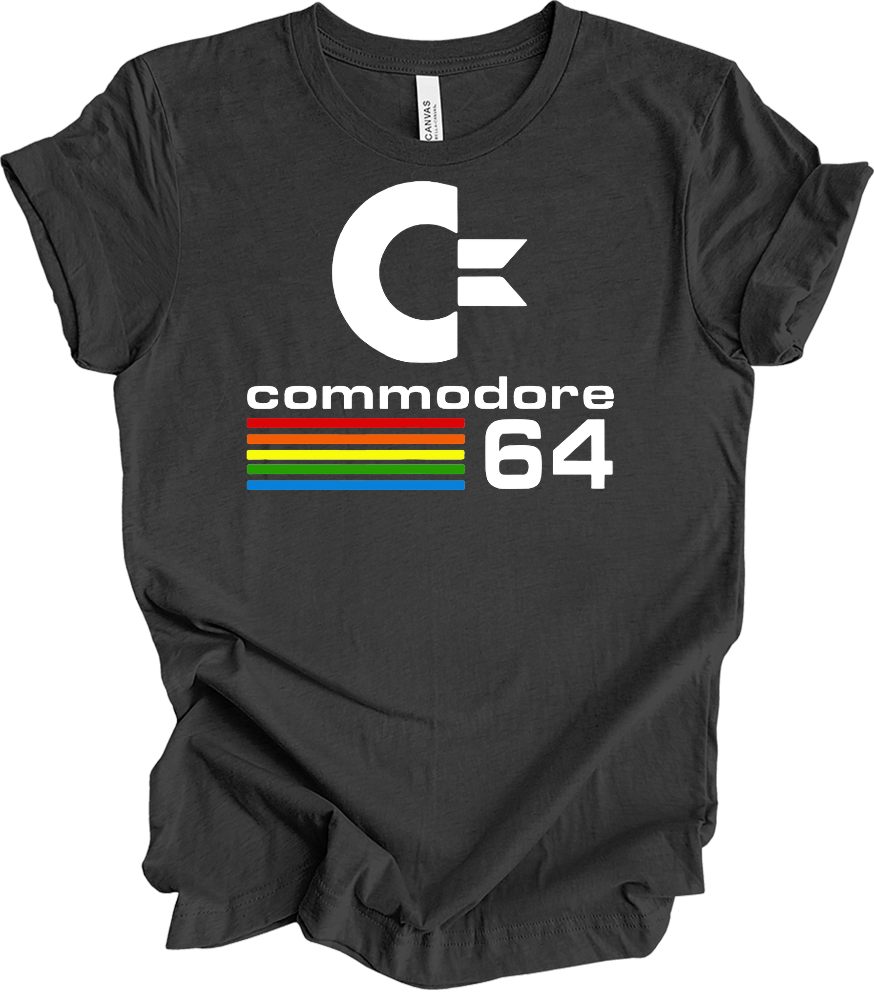Commodore 64 Retro 80s Gaming - C64 Rainbow Stripe T-Shirt in Dark Grey Heather
