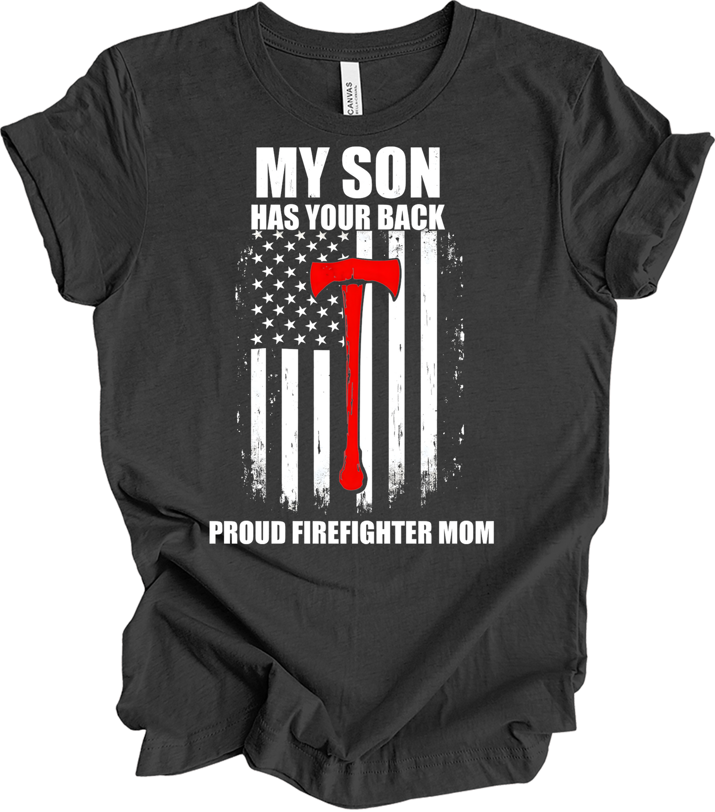 Firefighter Axe Flag for Moms T-Shirt in Dark Grey Heather