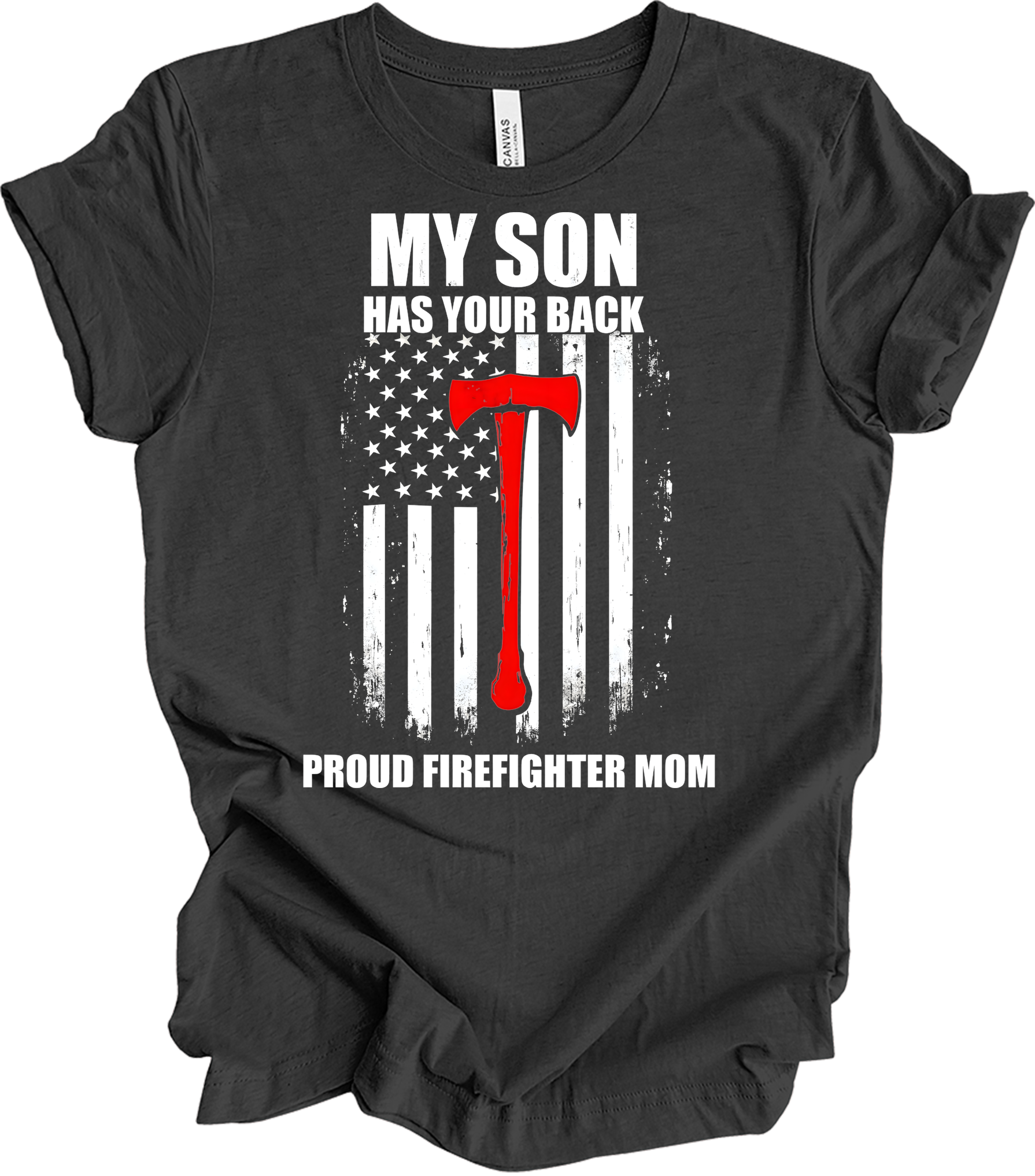 Firefighter Axe Flag for Moms T-Shirt in Dark Grey Heather