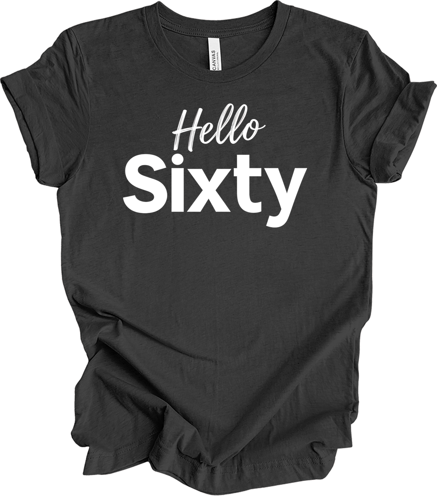 Hello Sixty Birthday T-Shirt in Dark Grey Heather