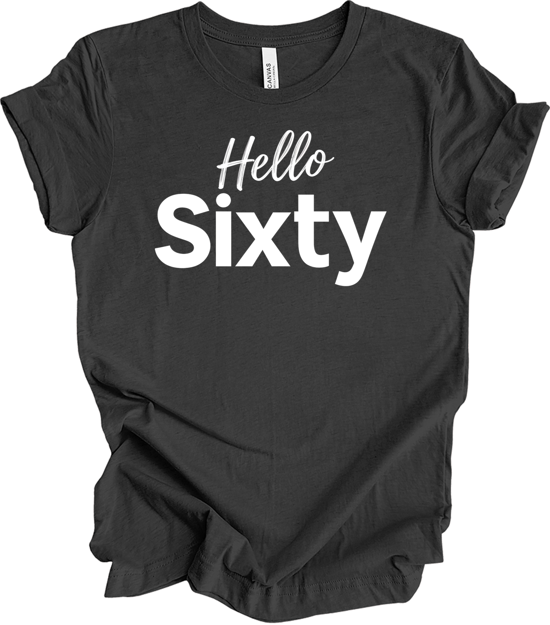 Hello Sixty Birthday T-Shirt in Dark Grey Heather