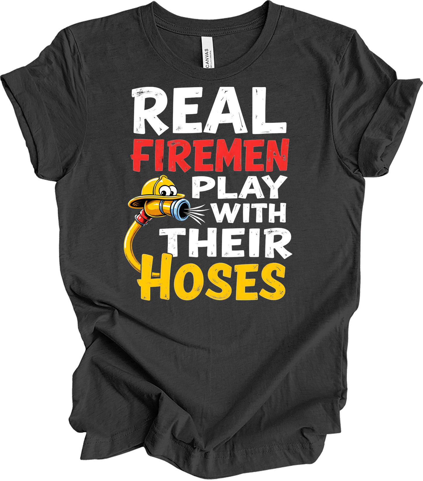 Funny Firefighter : Real Firemen T-Shirt in Dark Grey Heather