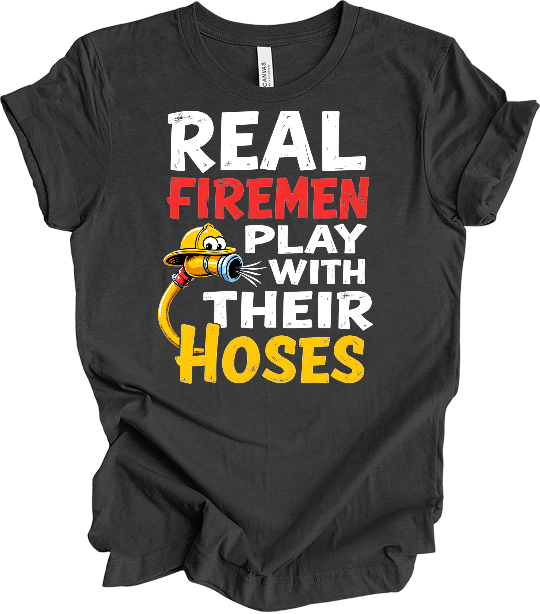 Funny Firefighter : Real Firemen T-Shirt in Dark Grey Heather