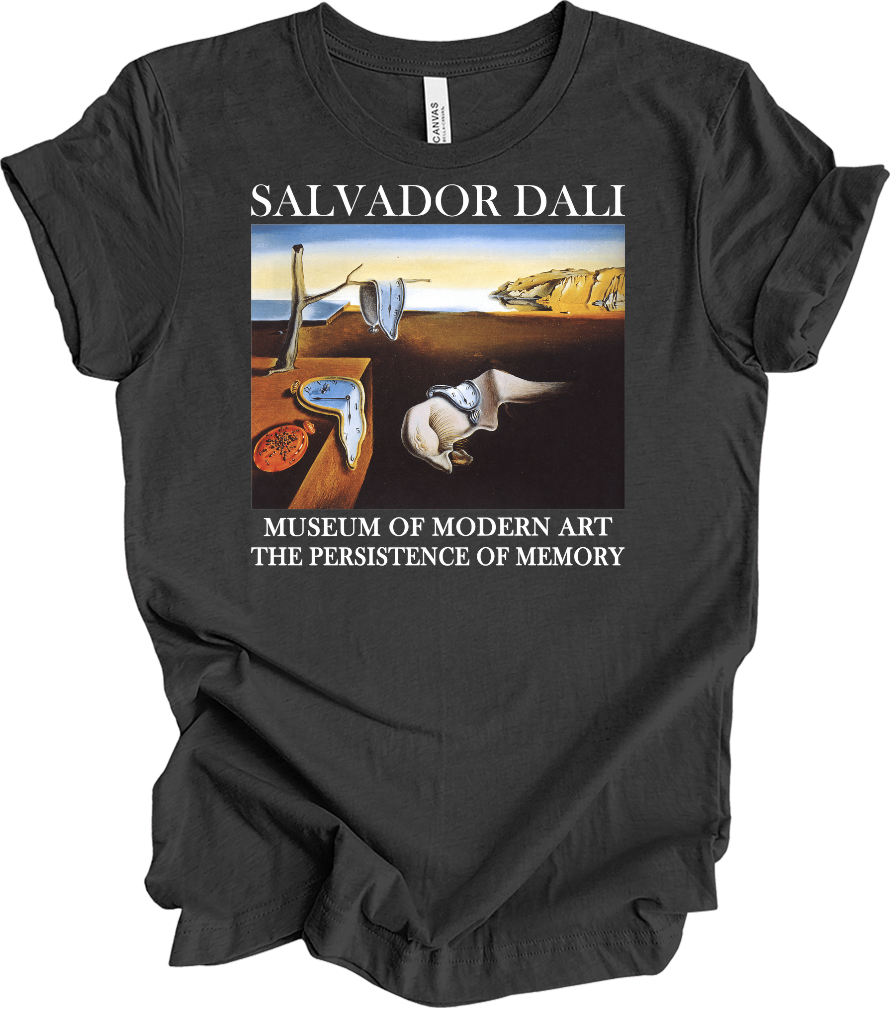 Salvador Dali The Persistence of Memory Art T-Shirt in Dark Grey Heather