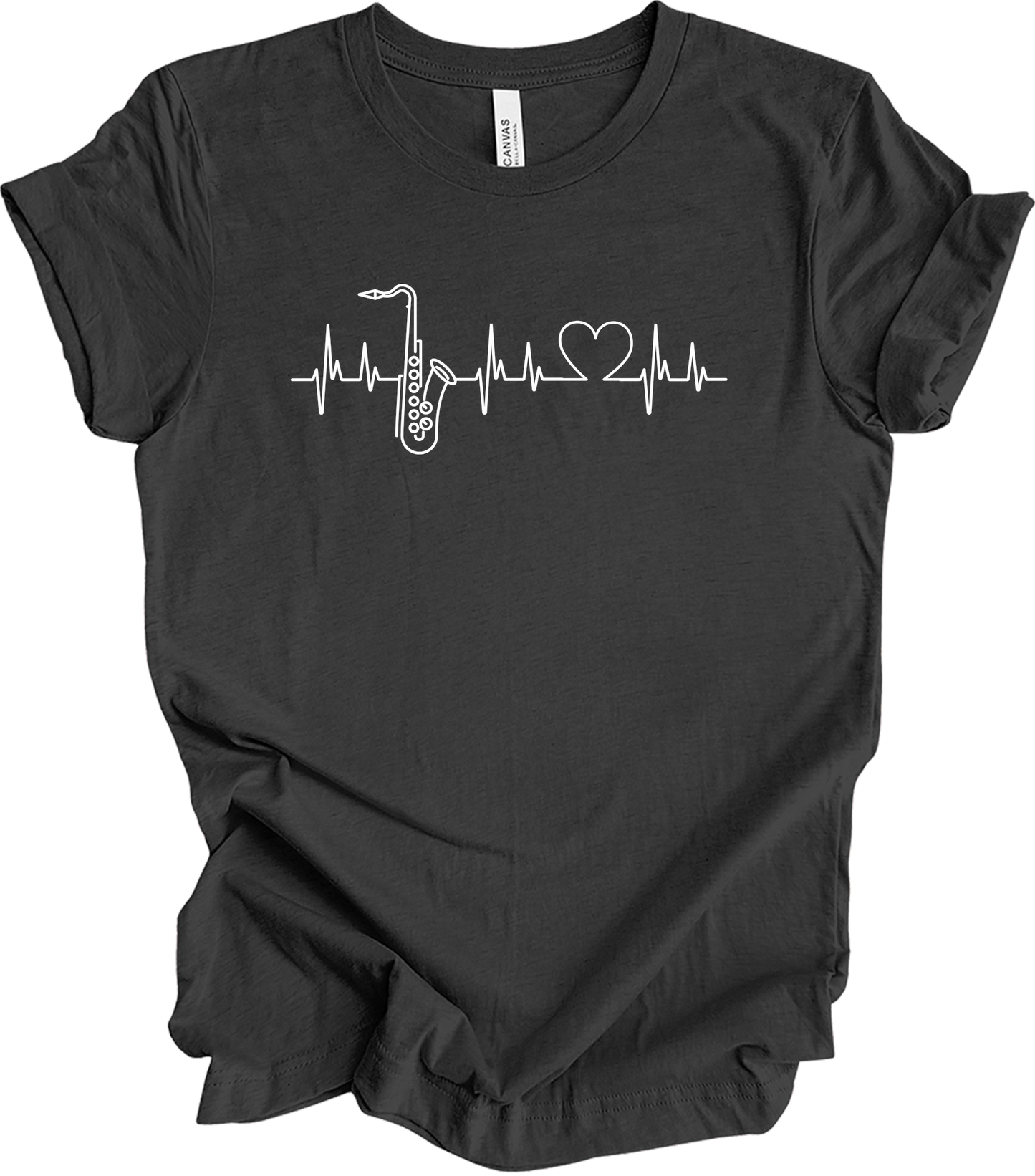 Saxophone Heartbeat T-Shirt in Dark Grey Heather