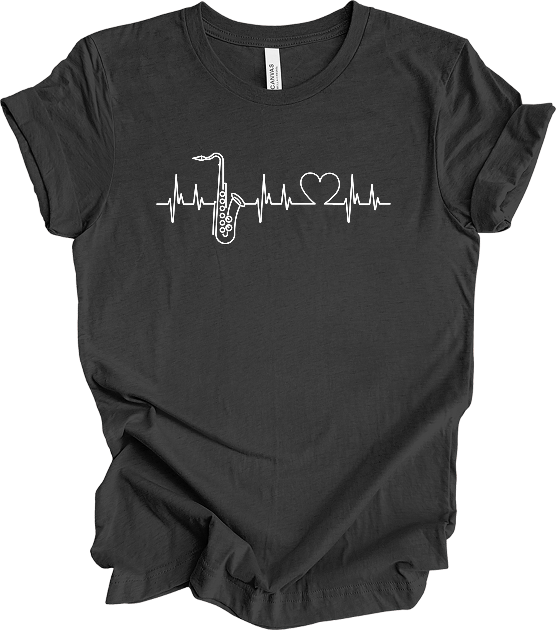 Saxophone Heartbeat T-Shirt in Dark Grey Heather