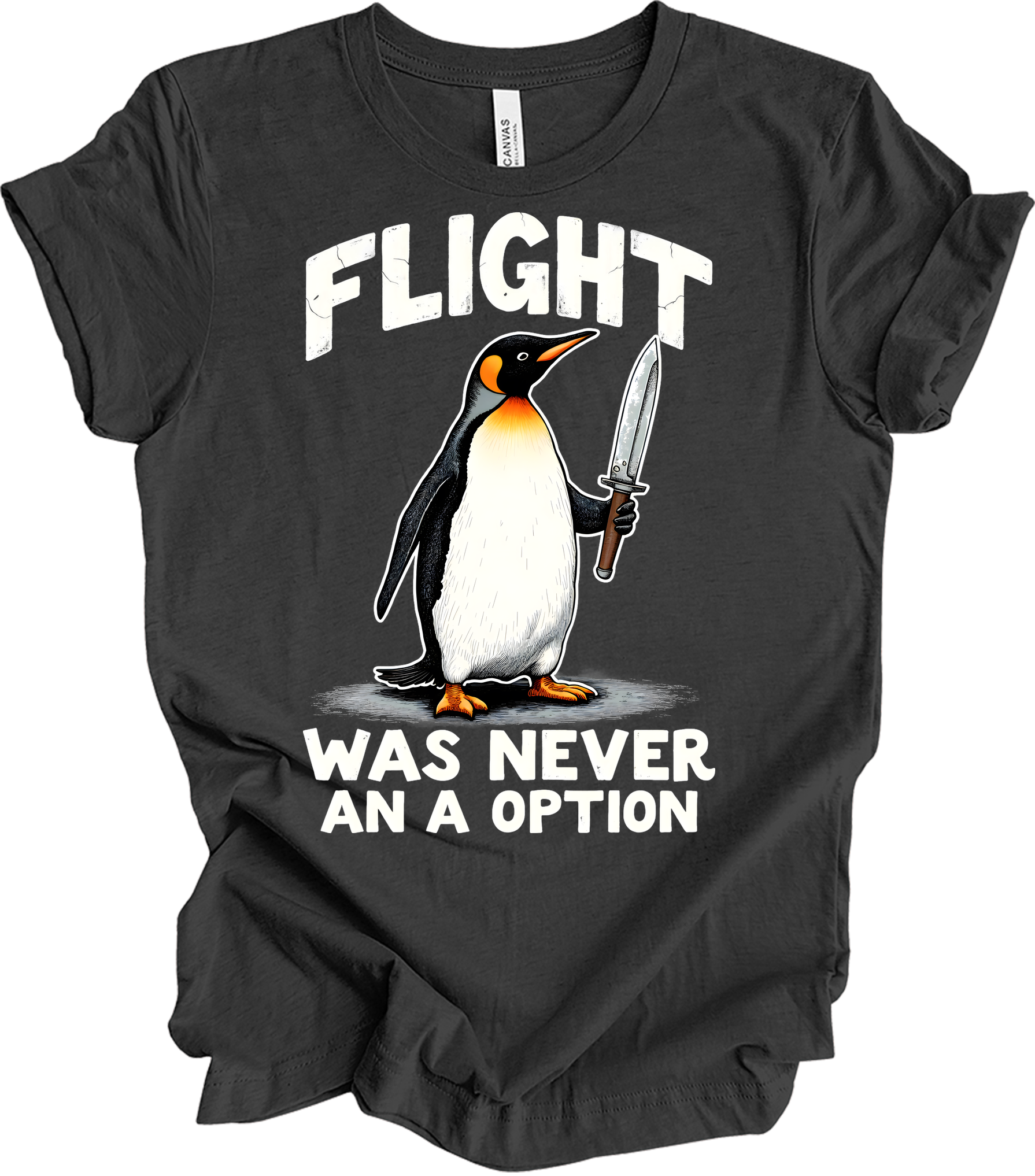 Penguin Humor - Flight Wasn't an Option T-Shirt in Dark Grey Heather